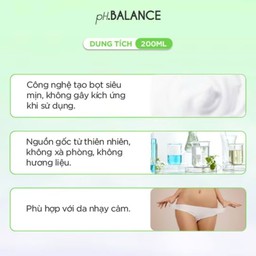 Bọt Vệ Sinh Vùng Kín pH Balance Intimate Gel Kháng Khuẩn Tự Nhiên, Ngăn Mùi Suốt 24H Cho Vùng Kín (Chai 200 ml)