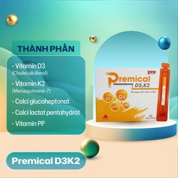 Dung dịch uống Premical D3K2 bổ sung canxi, vitamin D3K2 phòng loãng xương hiệu quả (Hộp 4 vỉ x 5 ống 10ml)