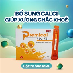 Dung dịch uống Premical D3K2 bổ sung canxi, vitamin D3K2 phòng loãng xương hiệu quả (Hộp 4 vỉ x 5 ống 10ml)