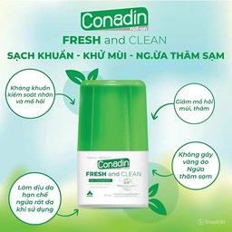 Lăn khử mùi Conadin roll-on Fresh and Clean Đặc trị hôi nách không xâm lấn (Hộp 1 lọ x 15ml, 30ml)