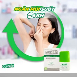 Lăn khử mùi Conadin roll-on Fresh and Clean Đặc trị hôi nách không xâm lấn (Hộp 1 lọ x 15ml, 30ml)