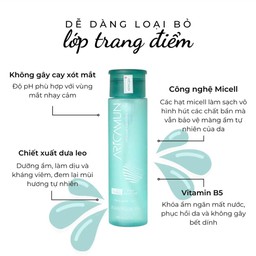 Tẩy trang Aricamun Micellar Cleansing Water dịu nhẹ, sạch sâu (200ml)