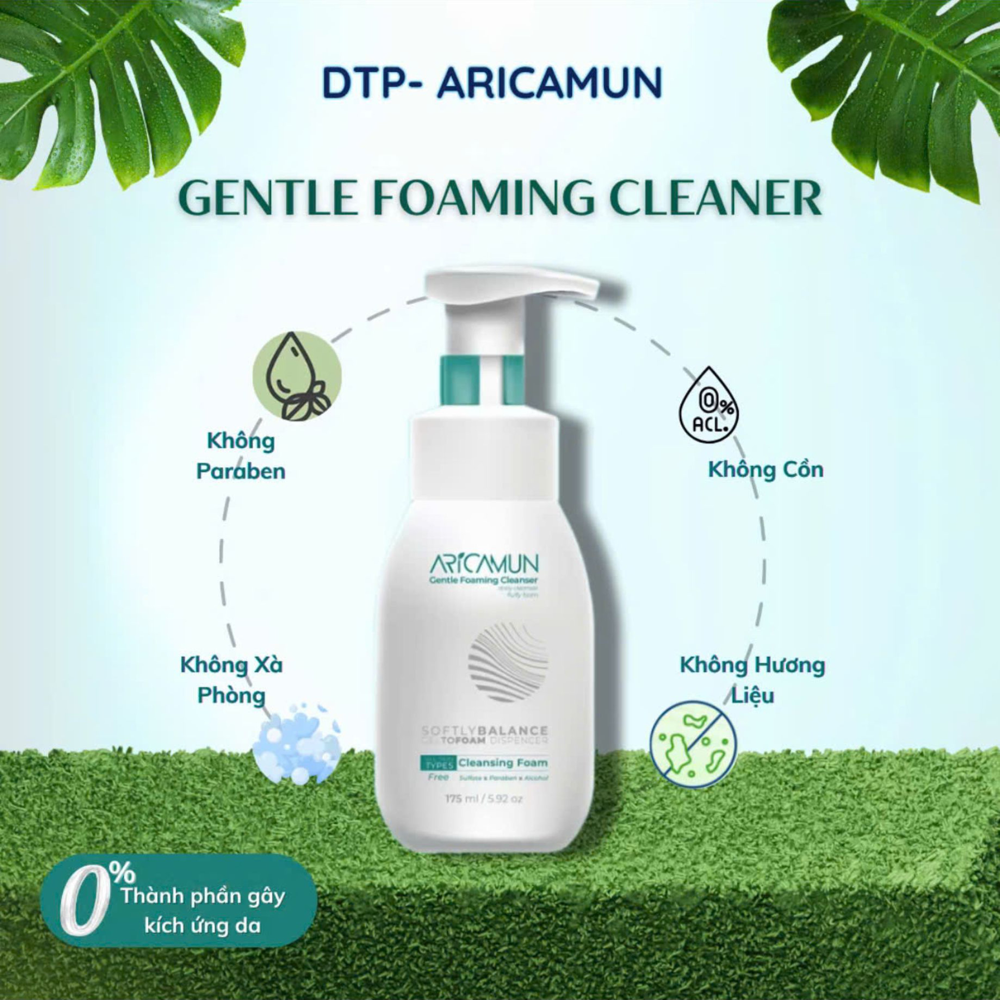 Bọt rửa mặt Aricamun Gentle Foaming Cleanser Dịu Nhẹ, Làm Sạch Sâu, Dưỡng Mềm Cho Da Nhạy Cảm (175ml)