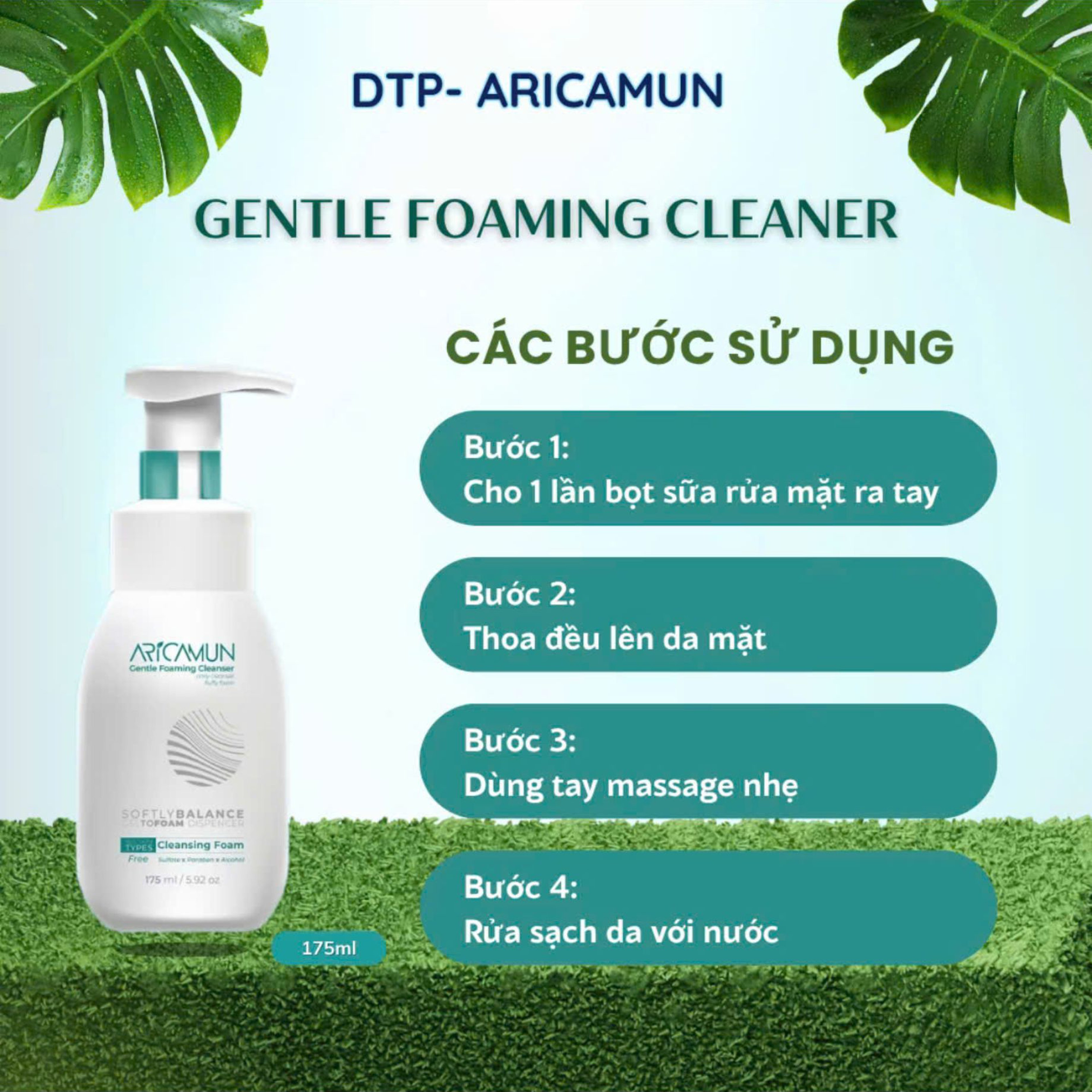 Bọt rửa mặt Aricamun Gentle Foaming Cleanser Dịu Nhẹ, Làm Sạch Sâu, Dưỡng Mềm Cho Da Nhạy Cảm (175ml)