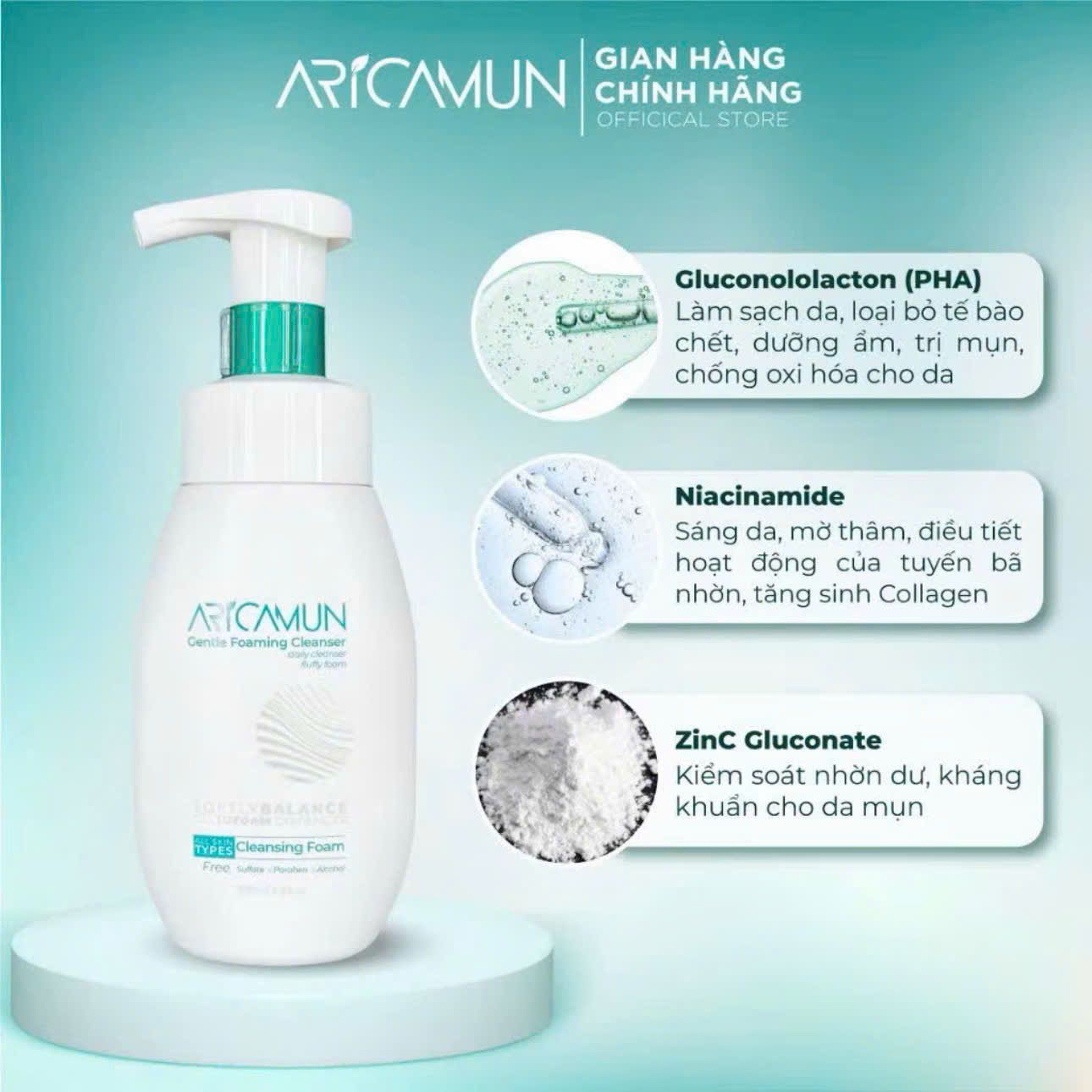 Bọt Rửa Mặt Không Xà Phòng Aricamun Làm Sạch Sâu, Sáng Mịn Mờ Thâm, Kiểm Soát Dầu Nhờn, Giảm Mụn Cho Mọi Loại Da (175ml)