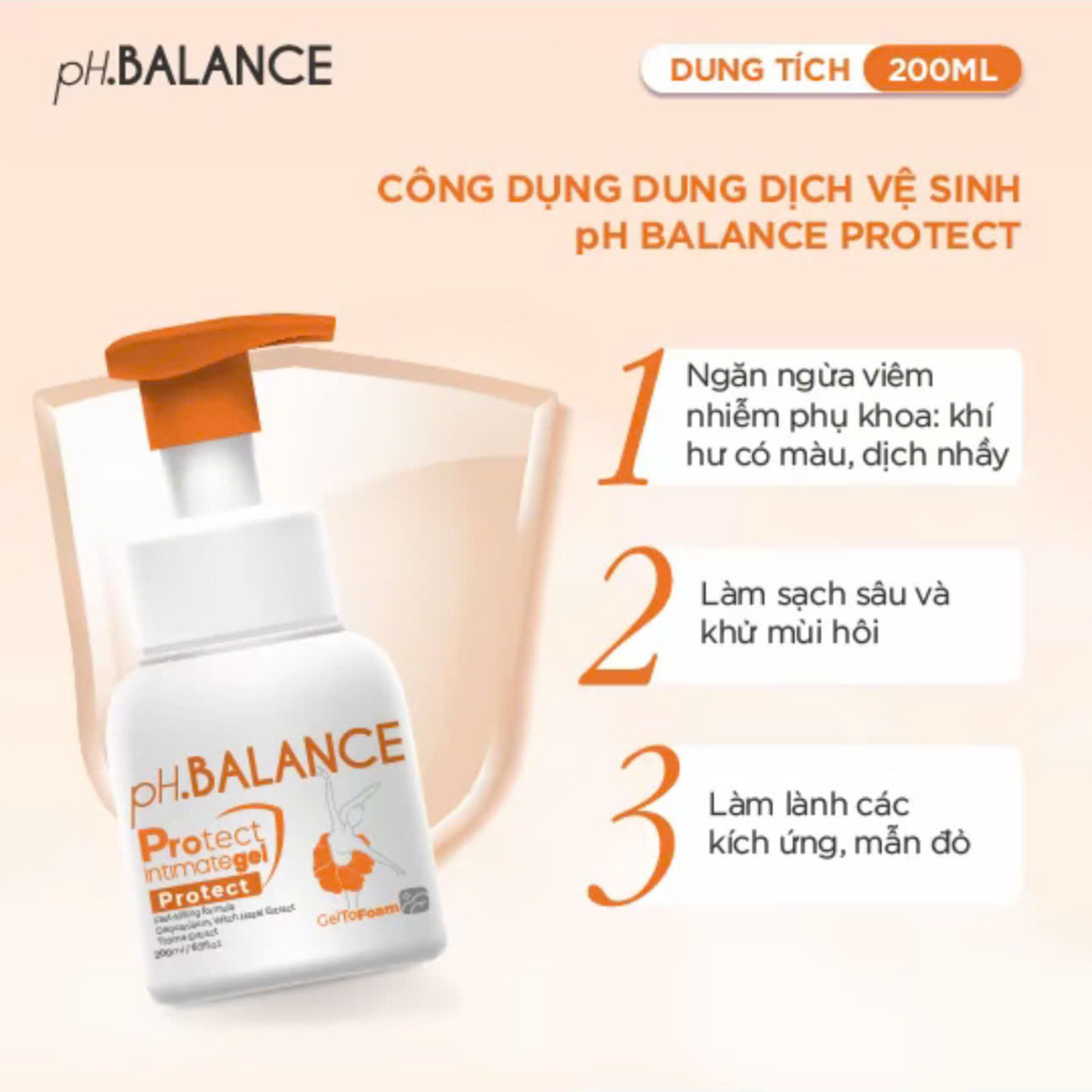 Bọt Vệ Sinh pH Balance Protect Gel Làm Sạch Dịu Nhẹ Giúp Cân Bằng pH, Chăm Sóc Vùng Kín An Toàn (Chai 200ml)