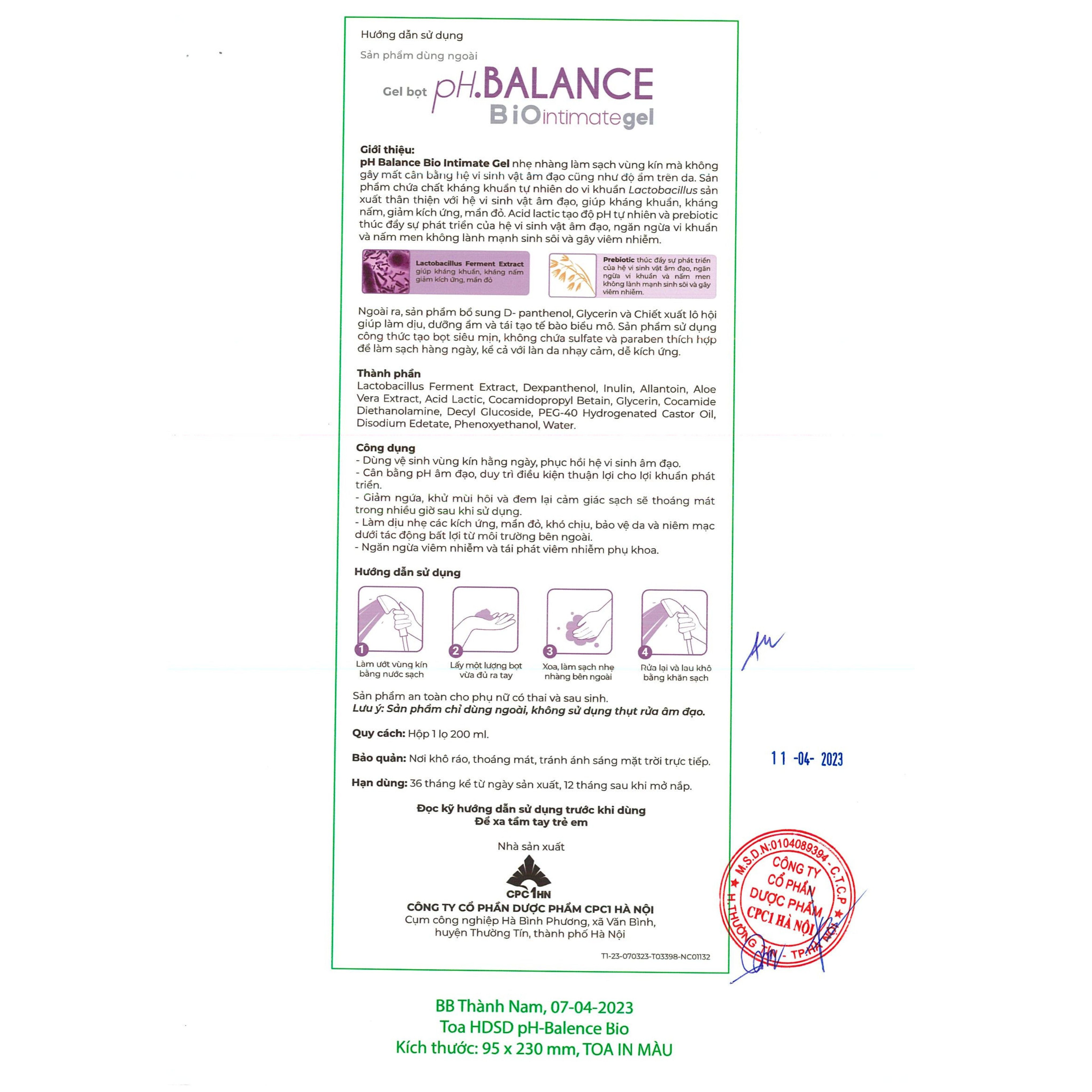 Gel Bọt Vệ Sinh pH Balance Bio Intimate Gel Hỗ Trợ Bổ Sung Lợi Khuẩn Prebiotic, Giảm Ngứa, Khử Mùi, Làm Dịu Kích Ứng (Chai 200ml)