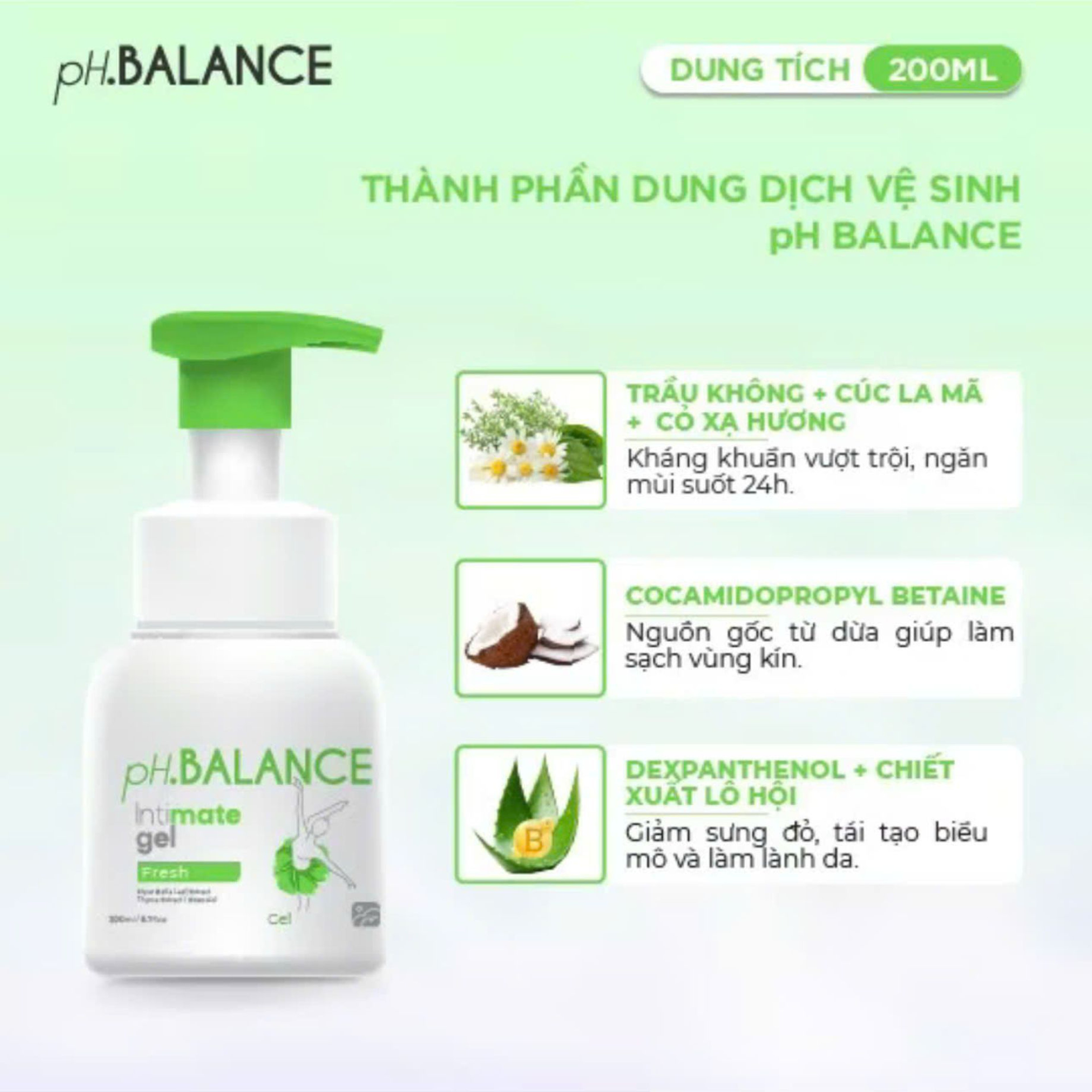 Bọt Vệ Sinh Vùng Kín pH Balance Intimate Gel Kháng Khuẩn Tự Nhiên, Ngăn Mùi Suốt 24H Cho Vùng Kín (Chai 200 ml)