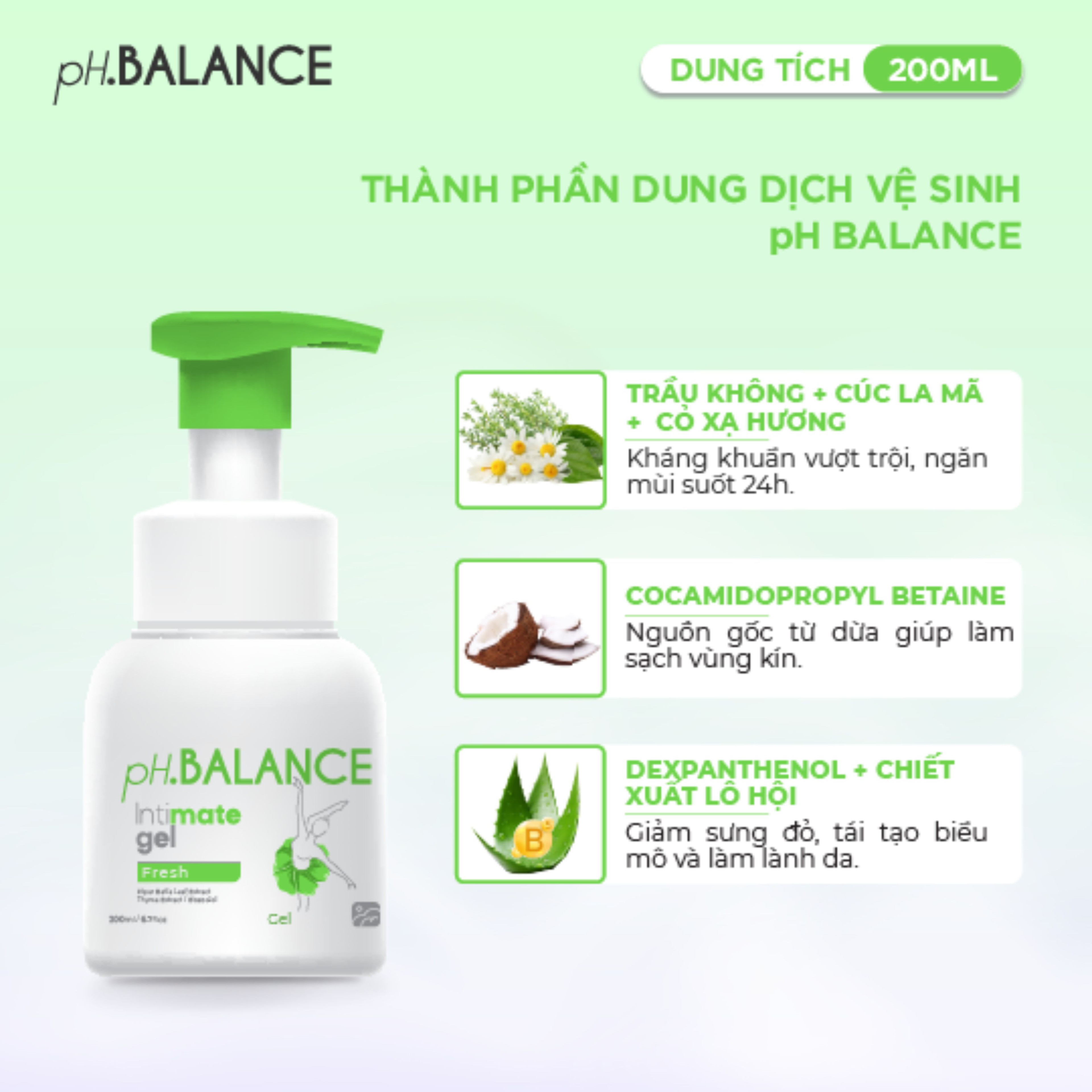 Gel bọt vệ sinh phụ nữ pH Balance Intimate Gel hỗ trợ kháng khuẩn, ngăn mùi khó chịu, tươi mát 24h (Chai 200 ml)