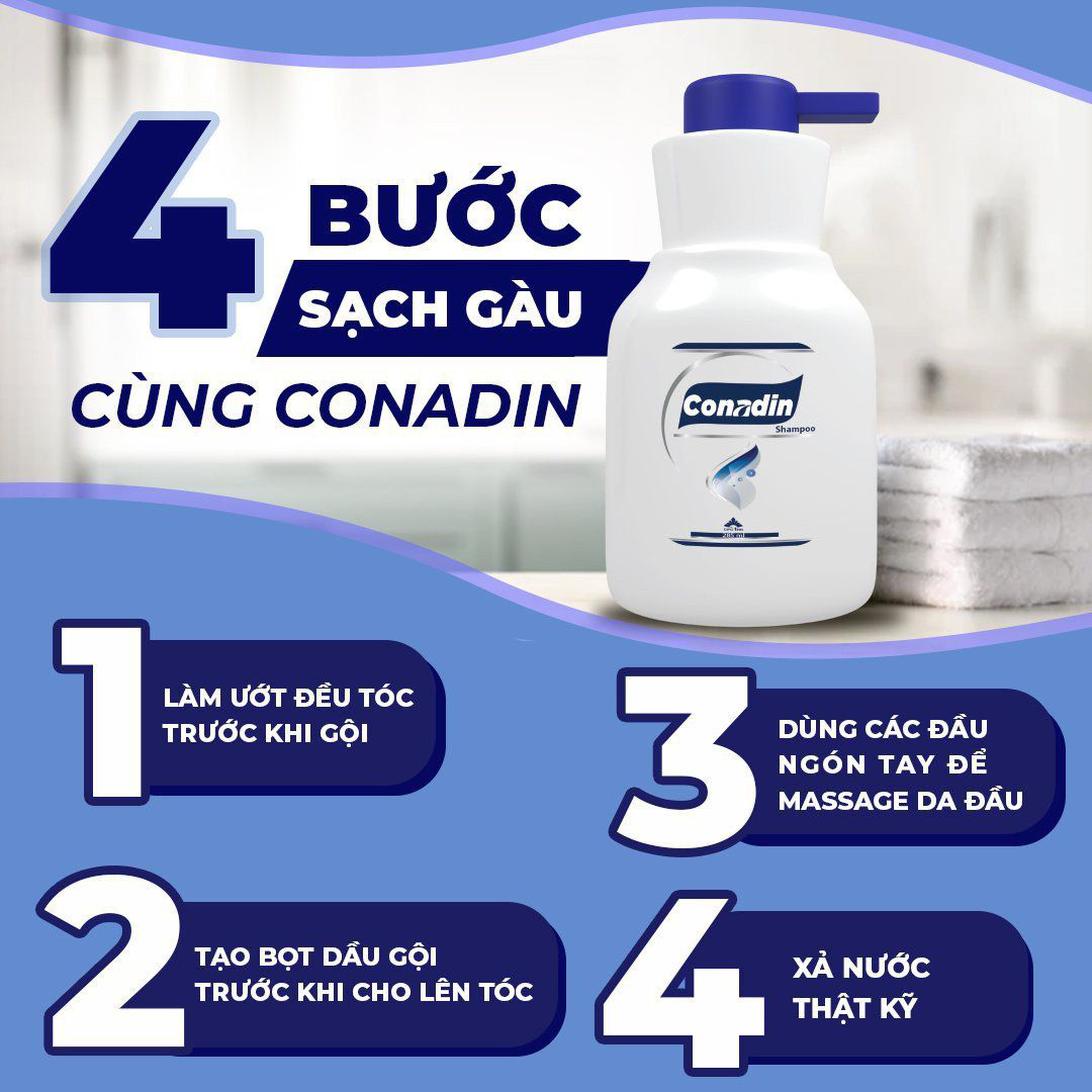 Dầu Gội Conadin Shampoo Giảm Gàu, Giảm Nấm, Ngứa Da Đầu, Rụng Tóc Hiệu Quả (Chai 285ml)