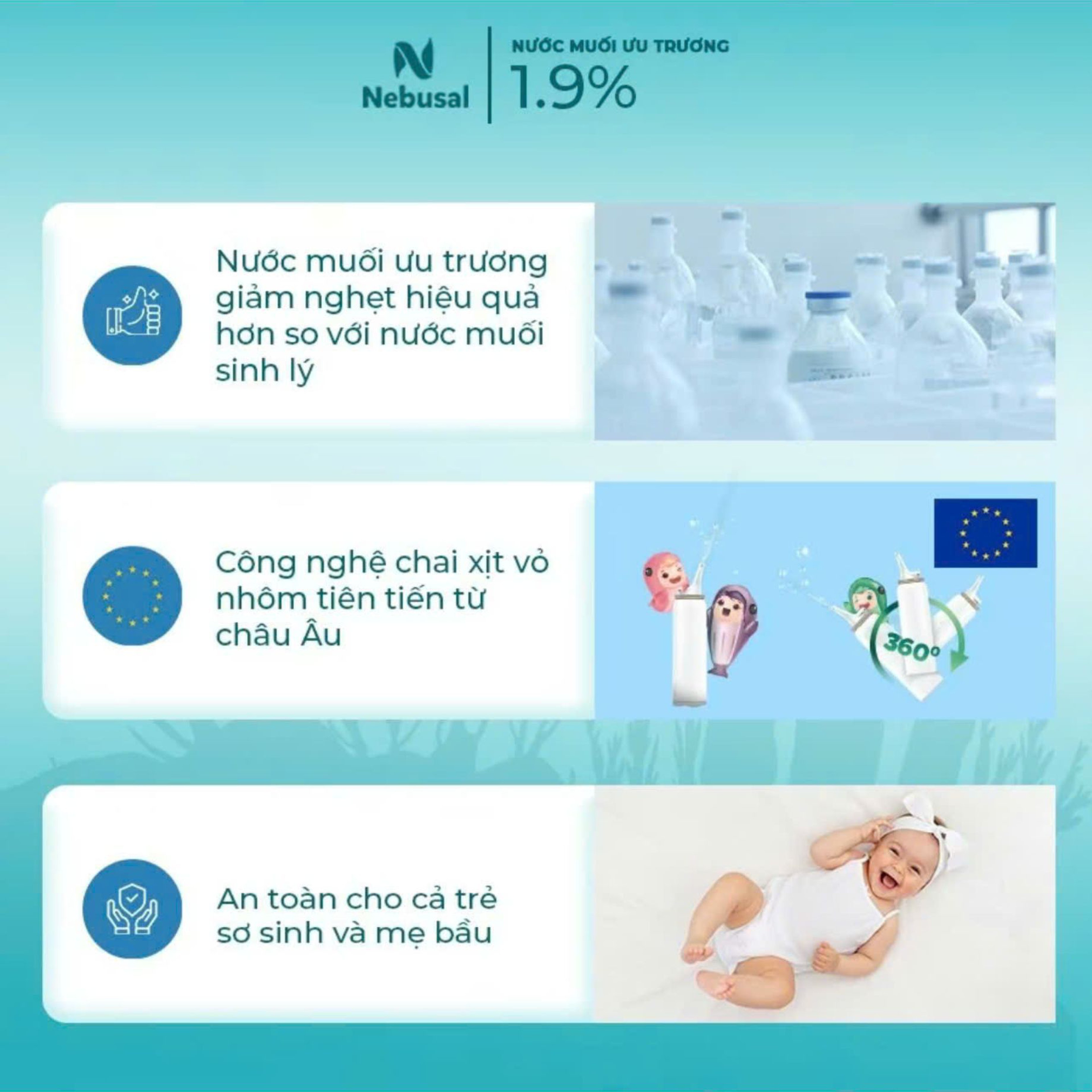 Xịt Mũi Nebusal Spray Baby 1.9% hỗ trợ giảm nghẹt mũi cho bé (Lọ 50ml)