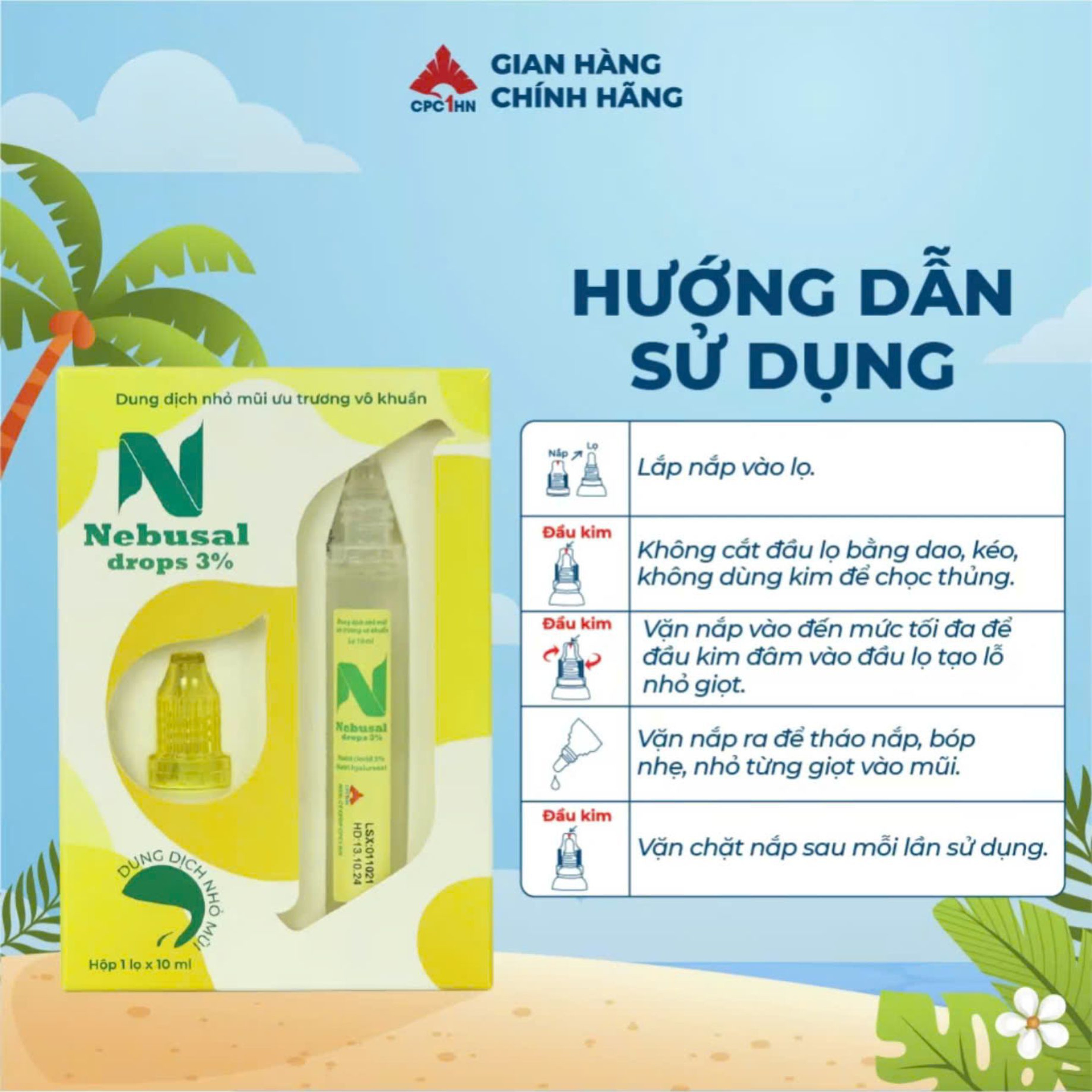 Dung Dịch Nhỏ Mũi Ưu Trương Nebusal Drops 3% Giảm Nghẹt Mũi, Thông Thoáng Nhanh (Lọ 10ml)
