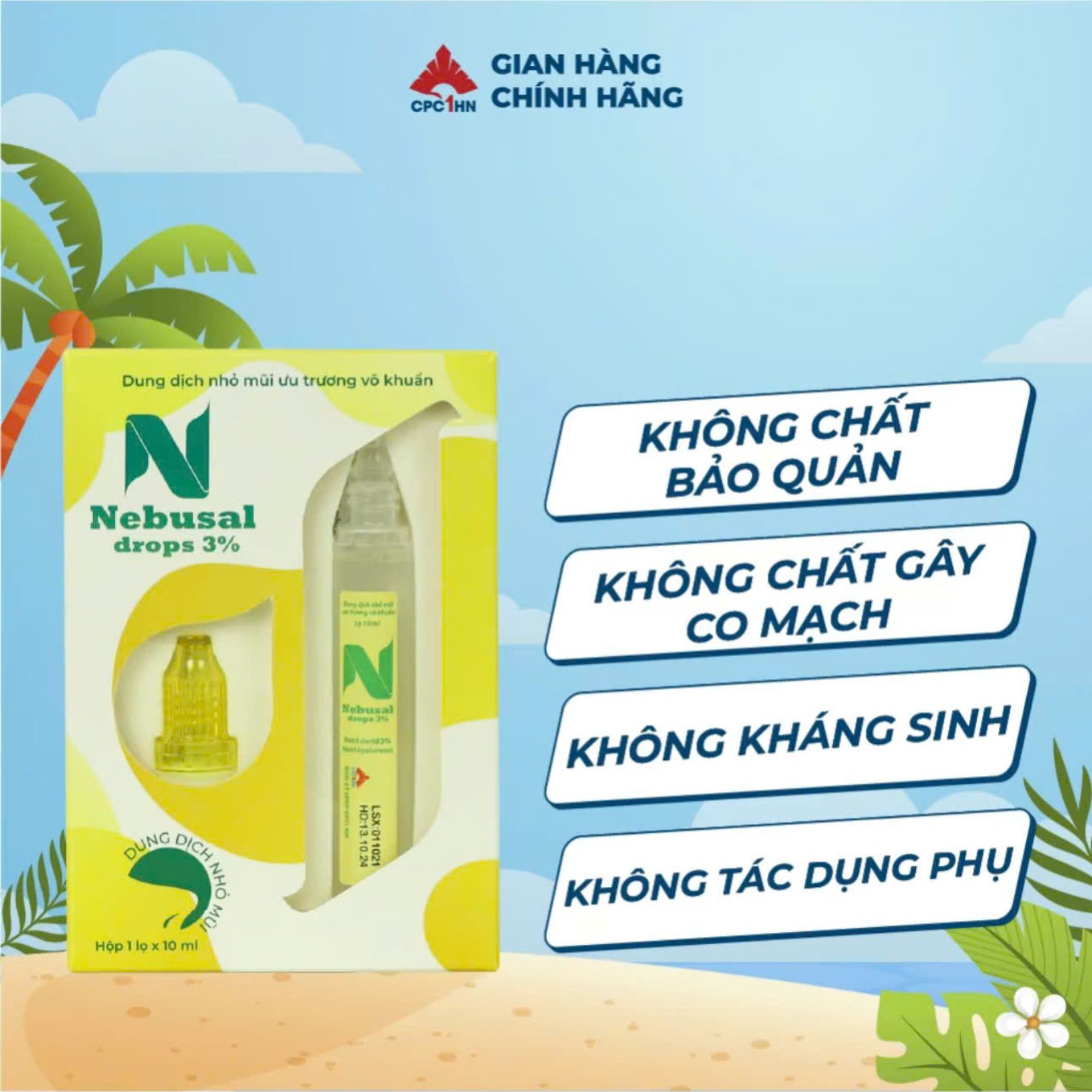 Dung Dịch Nhỏ Mũi Ưu Trương Nebusal Drops 3% Giảm Nghẹt Mũi, Thông Thoáng Nhanh (Lọ 10ml)