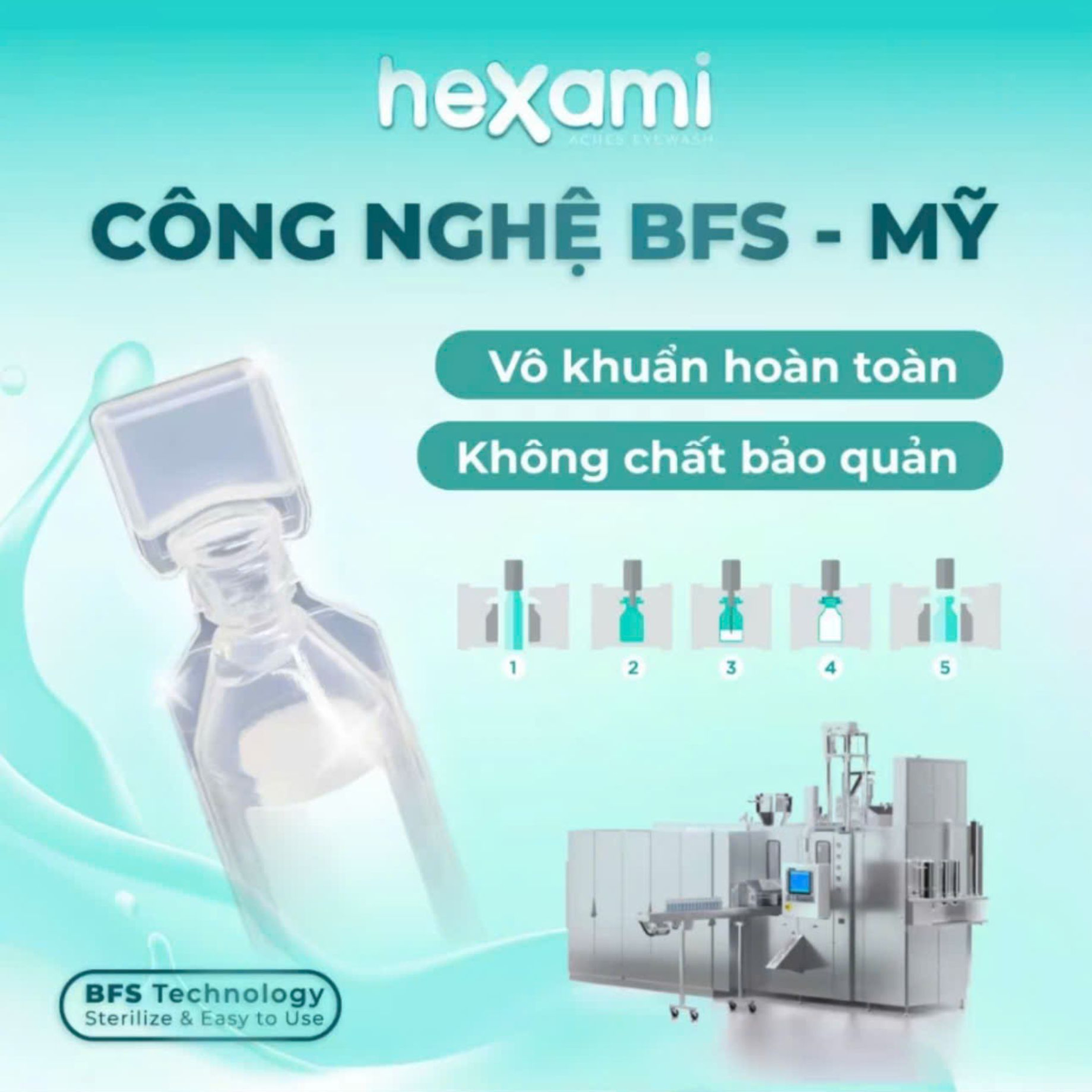Dung dịch rửa mắt Hexami Aches Eyewash vô khuẩn công nghệ BFS giúp làm dịu, sạch sâu và bảo vệ mắt (20 Ống x 10ml)