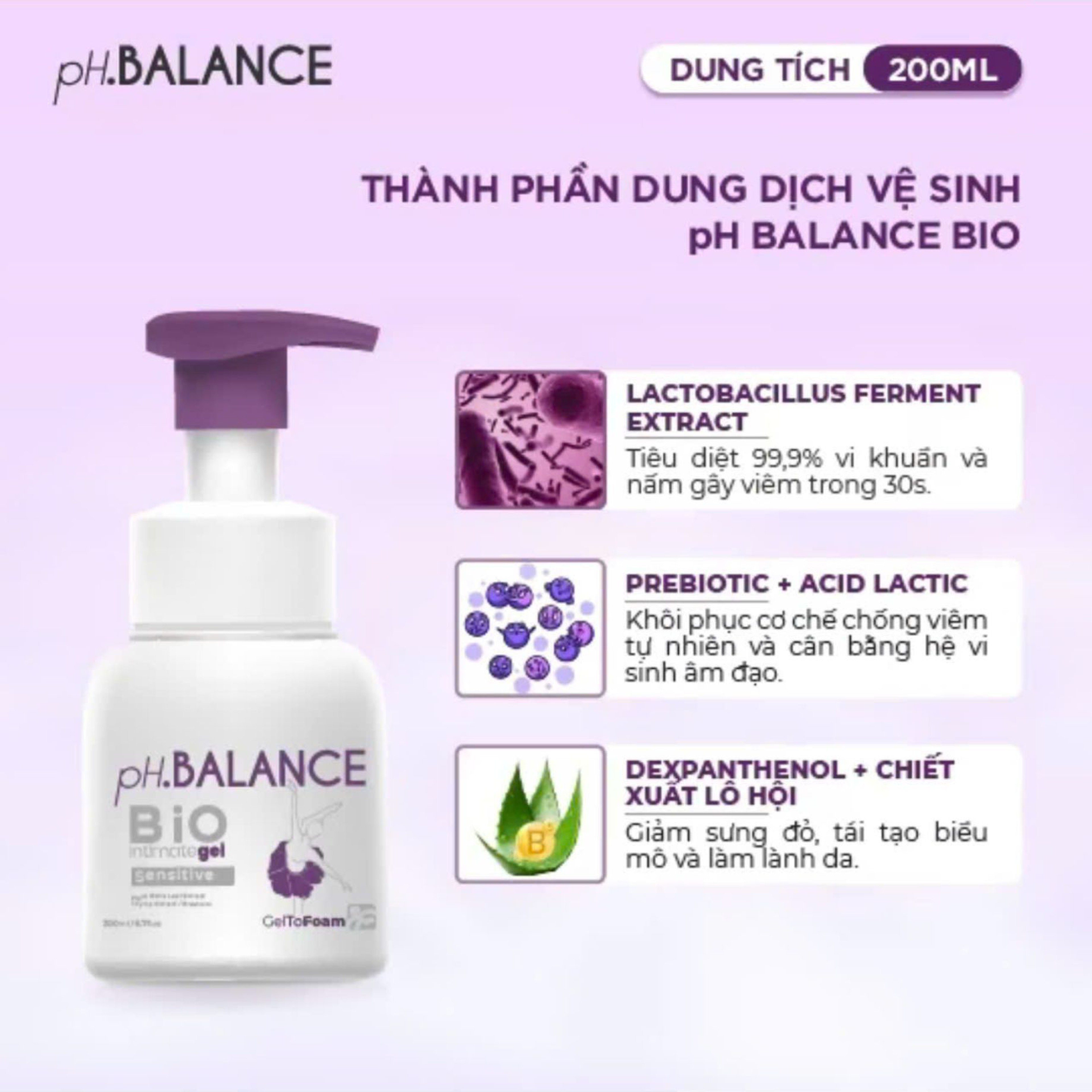 Dung dịch vệ sinh nữ pH Balance Bio 200ml - Làm sạch dịu nhẹ, giảm viêm ngứa, kháng khuẩn, cân bằng pH và khử mùi hiệu quả