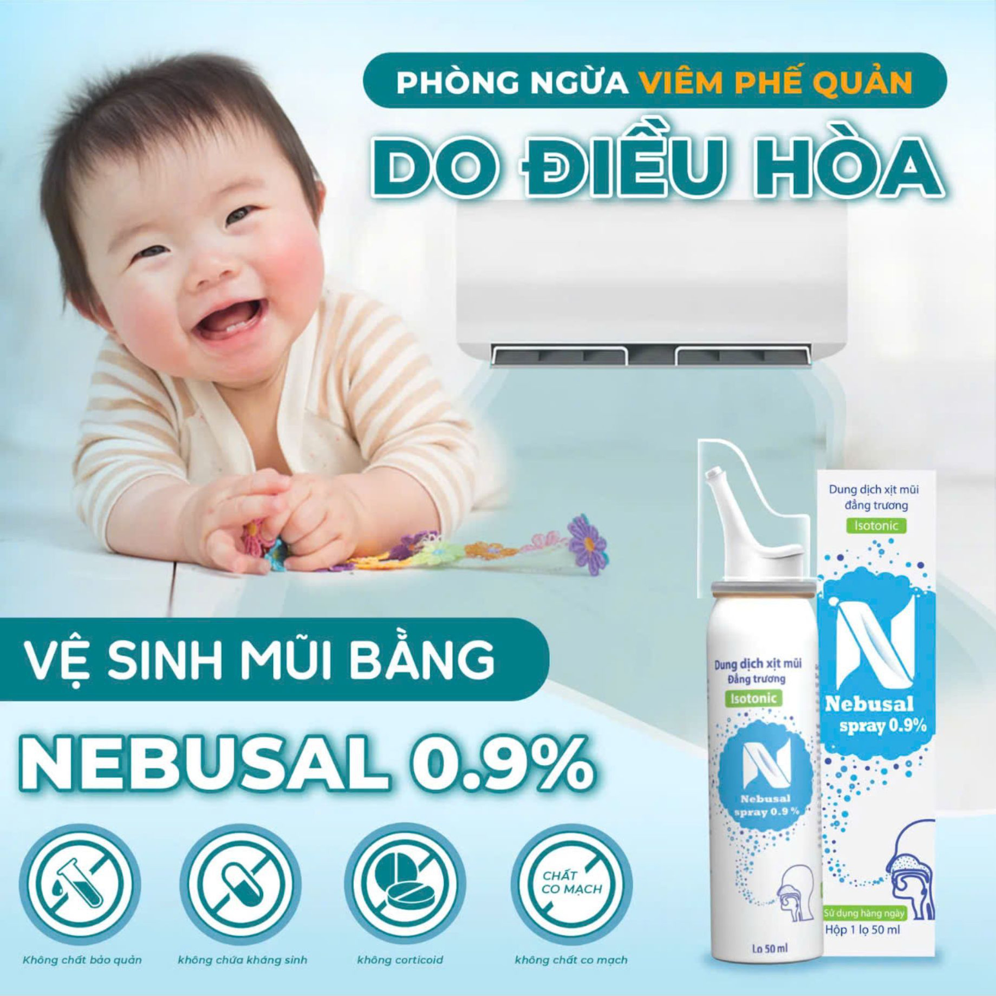 Dung dịch xịt mũi đẳng trương Nebusal Spray 0.9% Giúp Vệ Sinh Và Bảo Vệ Mũi Mỗi Ngày (Lọ 50ml)