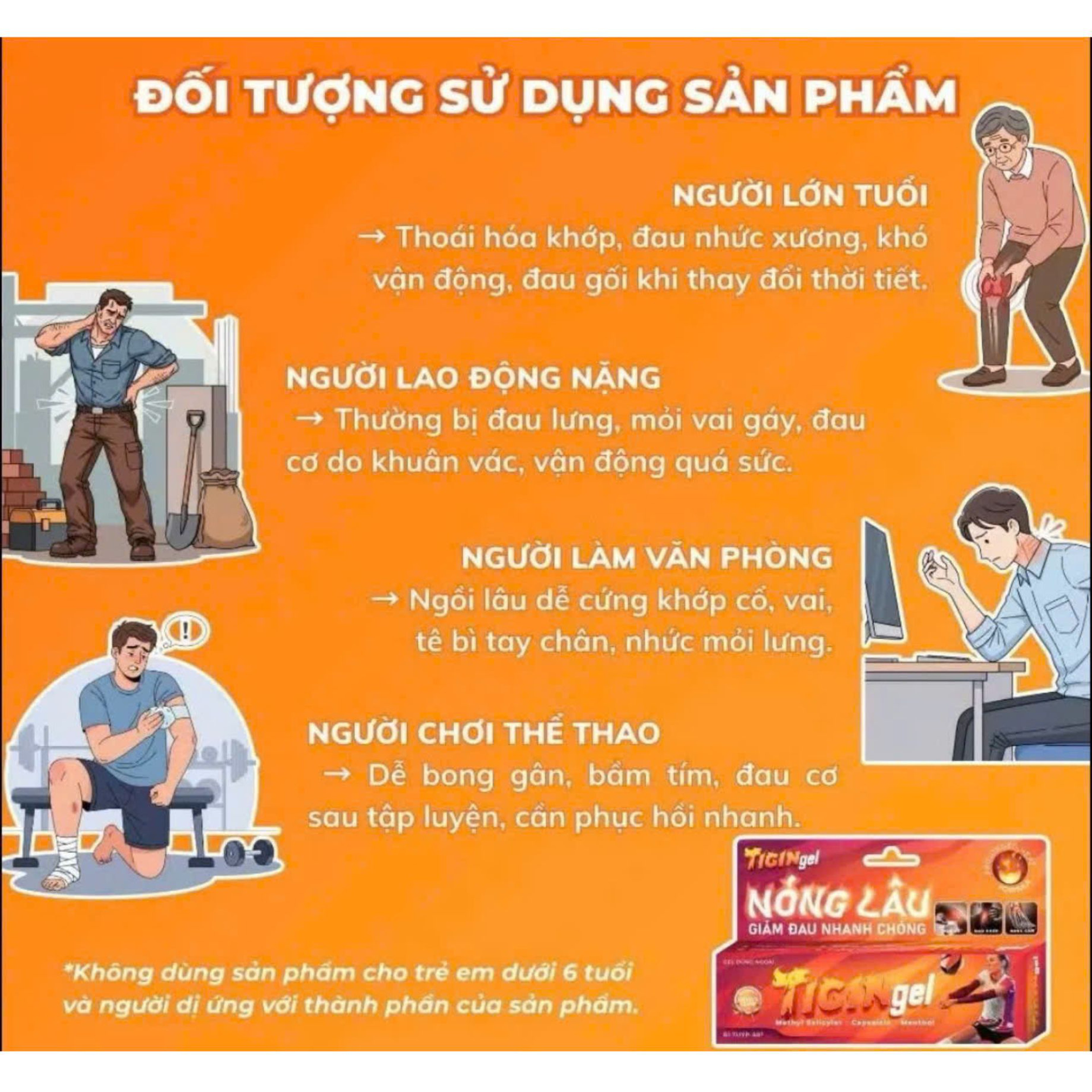 Gel bôi Tigin hỗ trợ giảm nhức mỏi cơ, xương khớp, bong gân an toàn (Hộp 1 tuýp 25g, 50g)