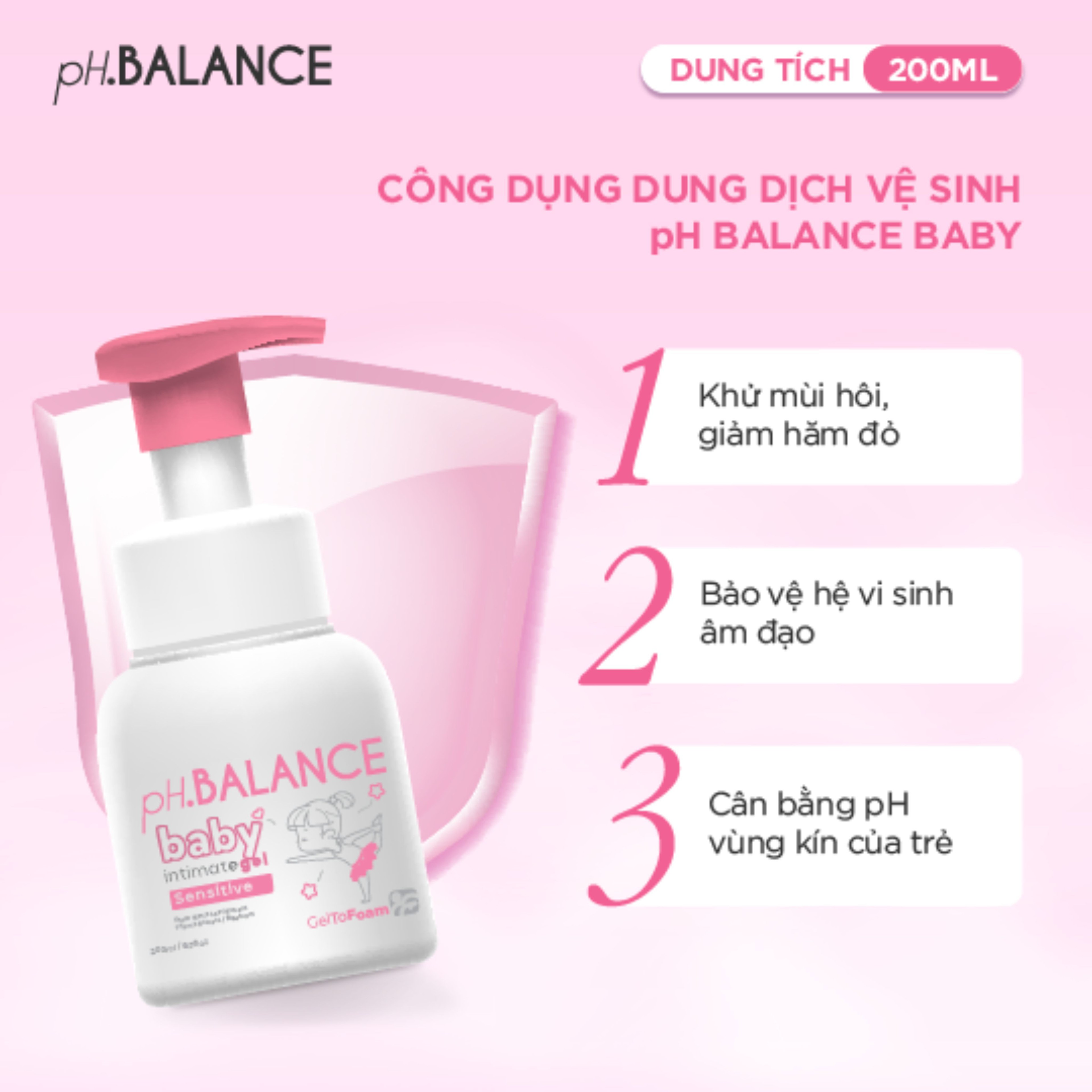 Bọt Vệ Sinh pH Balance Baby Cho Bé Trai Và Bé Gái Hỗ Trợ Làm Sạch Dịu Nhẹ, Ngăn Ngừa Hăm Tã, Rôm Sẩy (Chai 200ml)