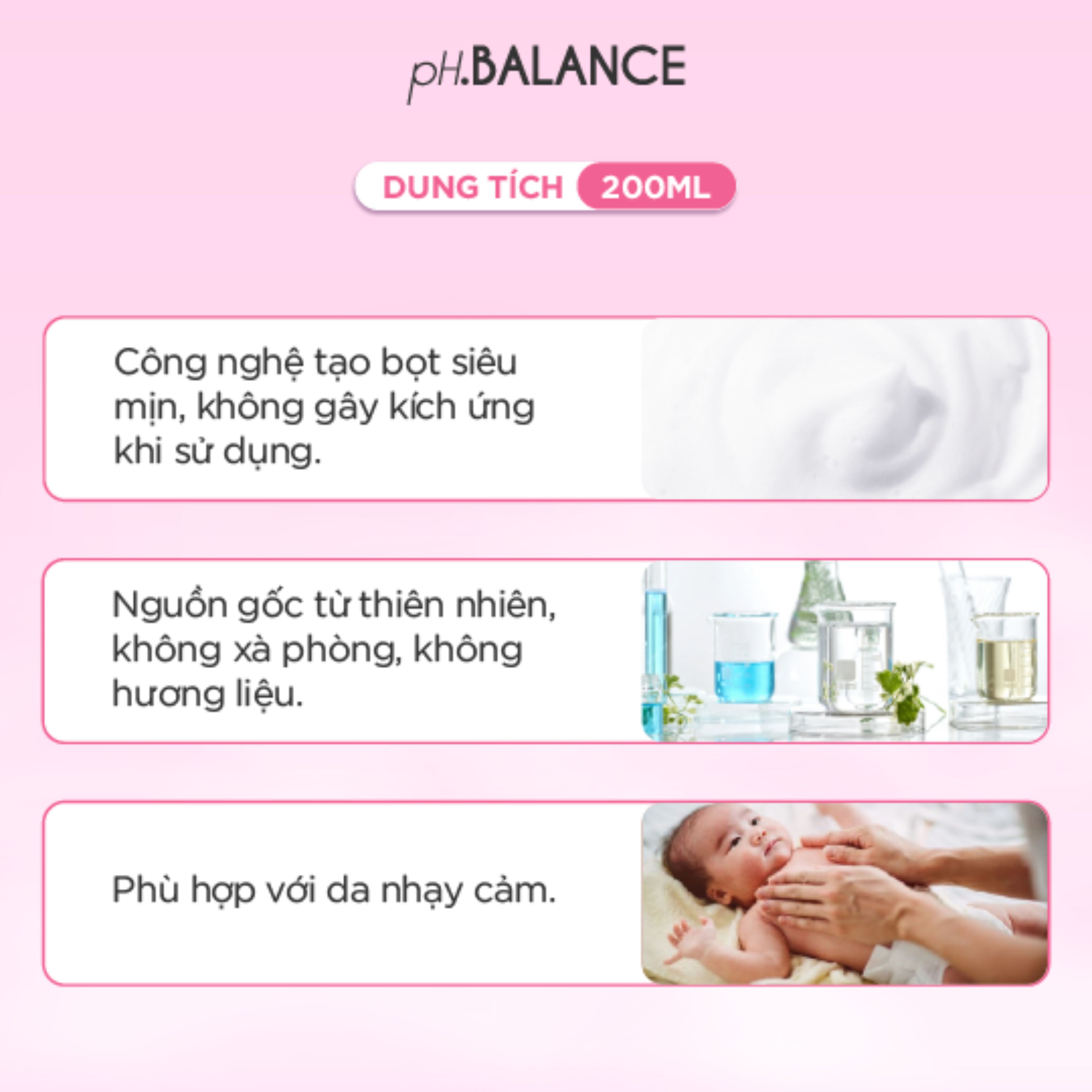 Bọt Vệ Sinh pH Balance Baby Cho Bé Trai Và Bé Gái Hỗ Trợ Làm Sạch Dịu Nhẹ, Ngăn Ngừa Hăm Tã, Rôm Sẩy (Chai 200ml)