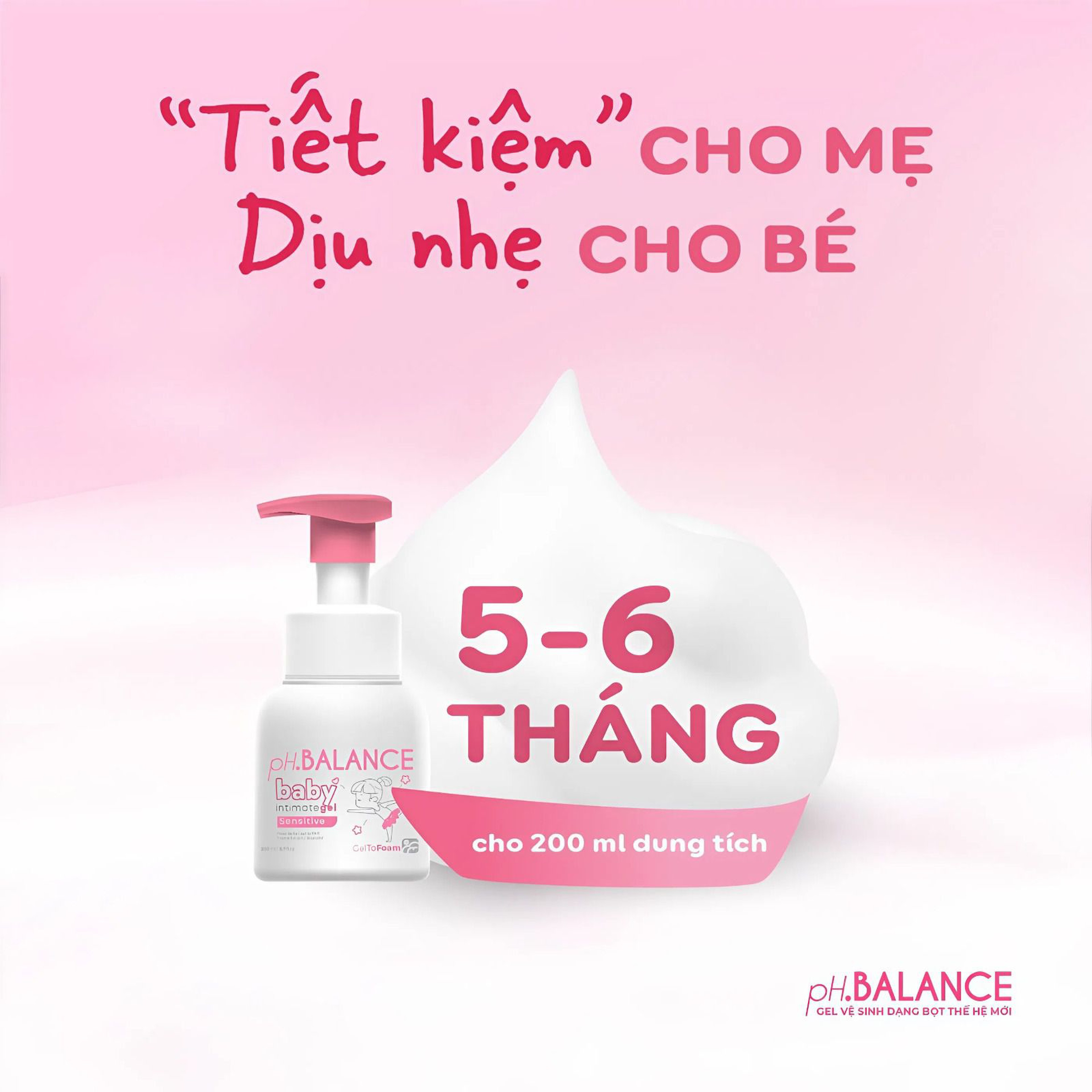 Gel bọt pH Balance Baby Intimate Gel vệ sinh vùng kín dịu nhẹ cho bé (Chai 200ml)