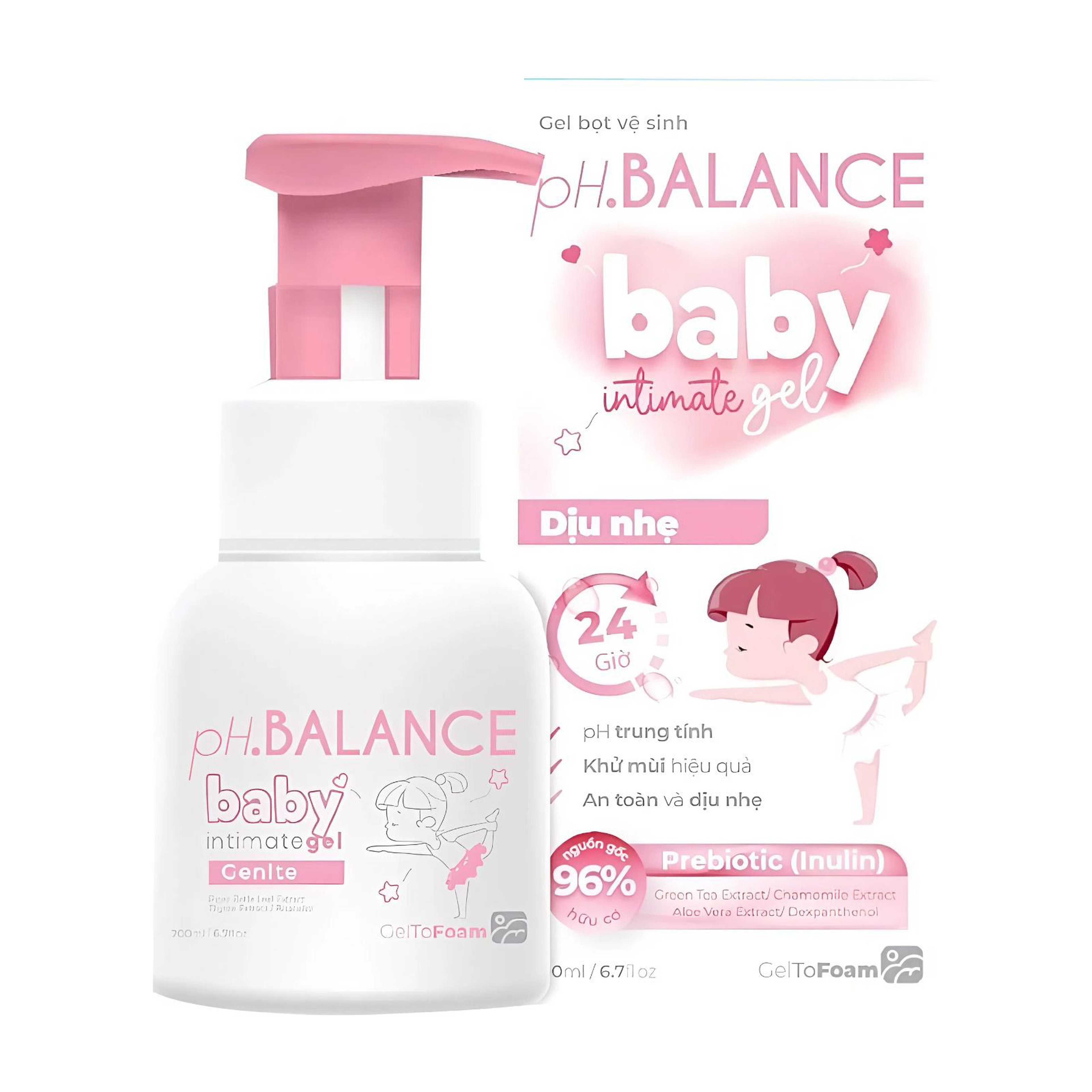 Gel bọt pH Balance Baby Intimate Gel vệ sinh vùng kín dịu nhẹ cho bé (Chai 200ml)