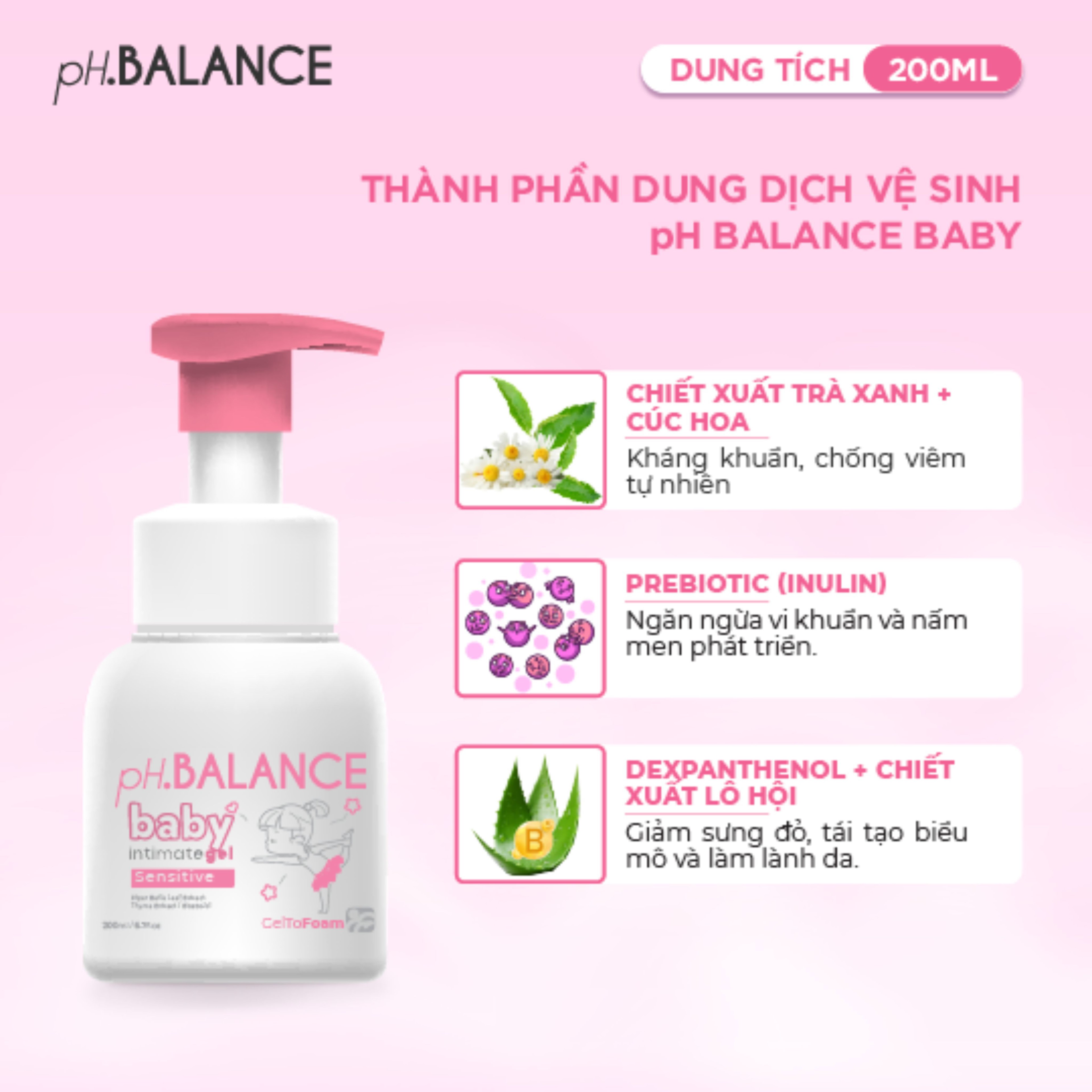 Bọt Vệ Sinh pH Balance Baby Cho Bé Trai Và Bé Gái Hỗ Trợ Làm Sạch Dịu Nhẹ, Ngăn Ngừa Hăm Tã, Rôm Sẩy (Chai 200ml)