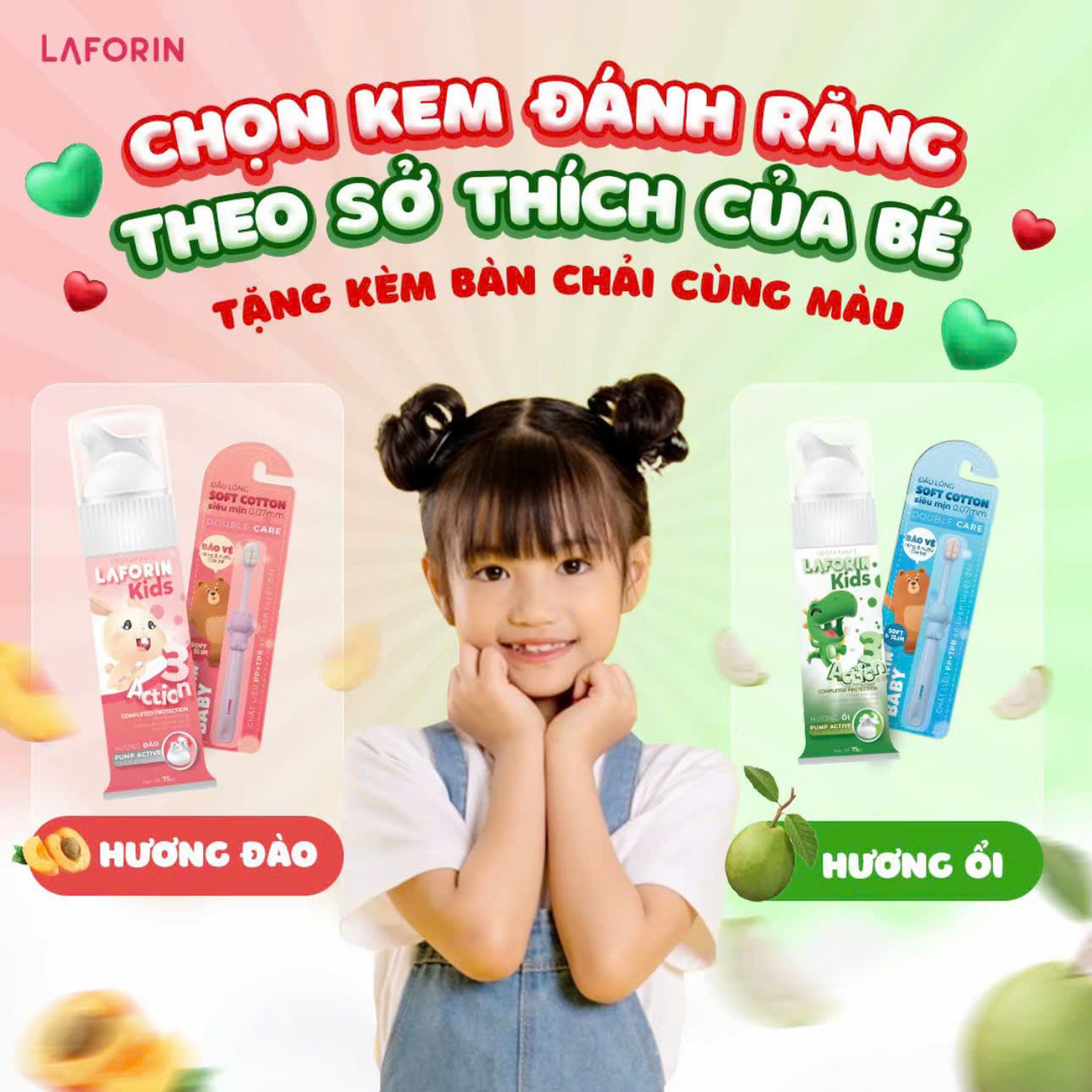 Kem Đánh Răng Laforin Kids Hương Đào, Ổi Cho Trẻ Giúp Ngăn Ngừa Sâu Răng, Giảm Hôi Miệng, Sưng Nướu (Tuýp 75g)