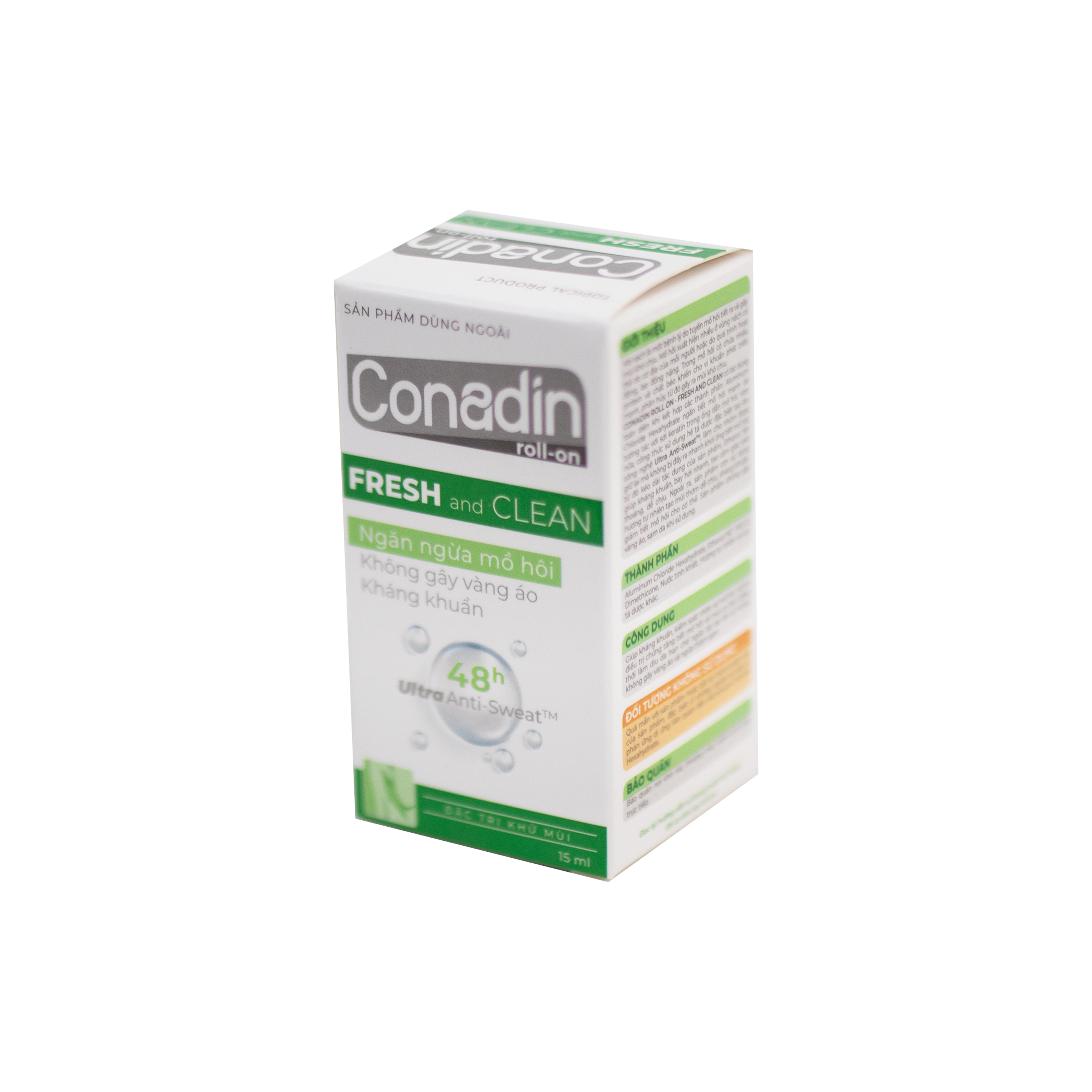 Lăn Khử Mùi Conadin roll-on Fresh and Clean Kháng Khuẩn, Ngăn Mùi đến 48h (Lọ 15ml, 30ml)