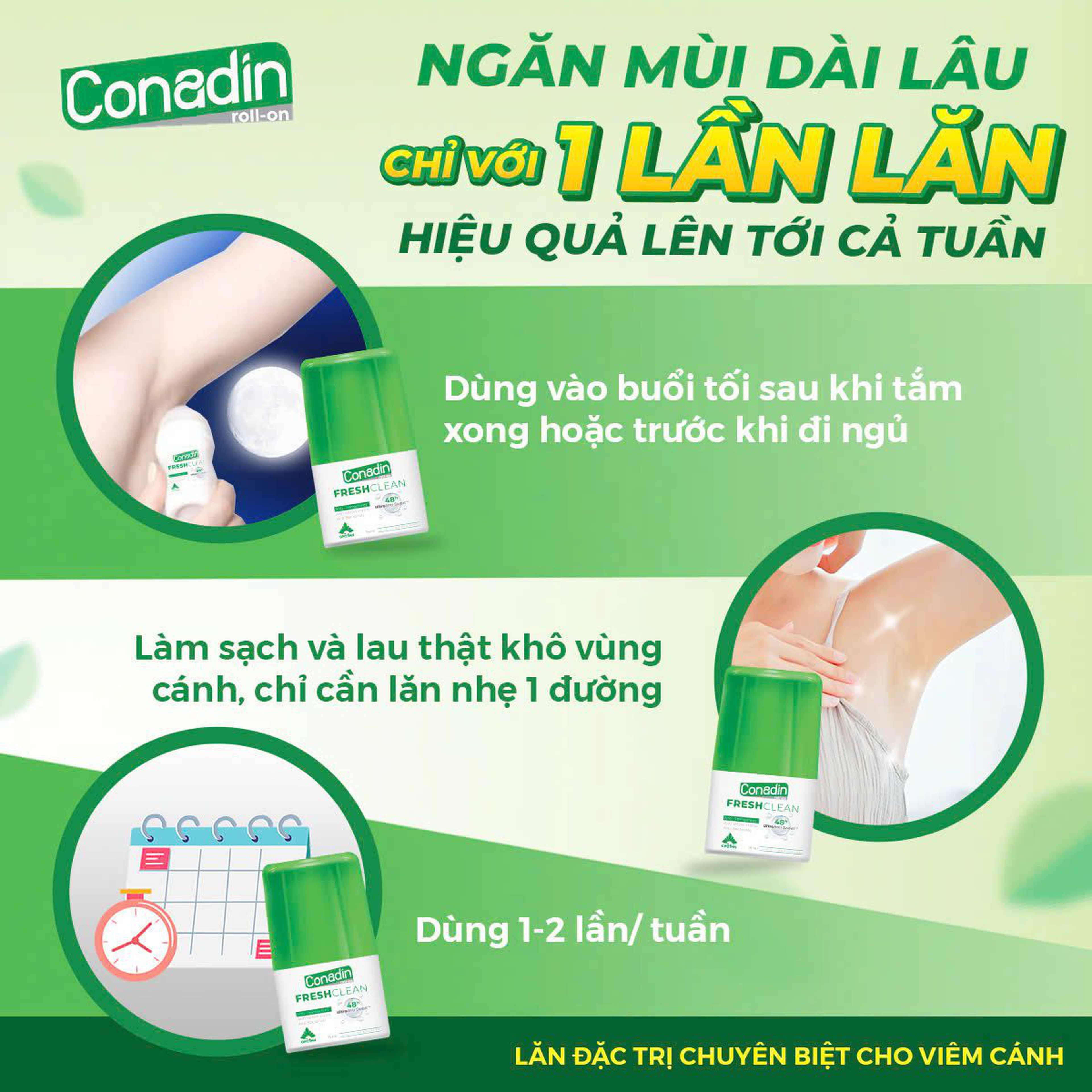 Lăn Nách Không Mùi Conadin roll-on Fresh and Clean Khử Mùi Hôi, Không Thâm Nách, Không Ố Vàng Áo(Lọ 15ml, 30ml)