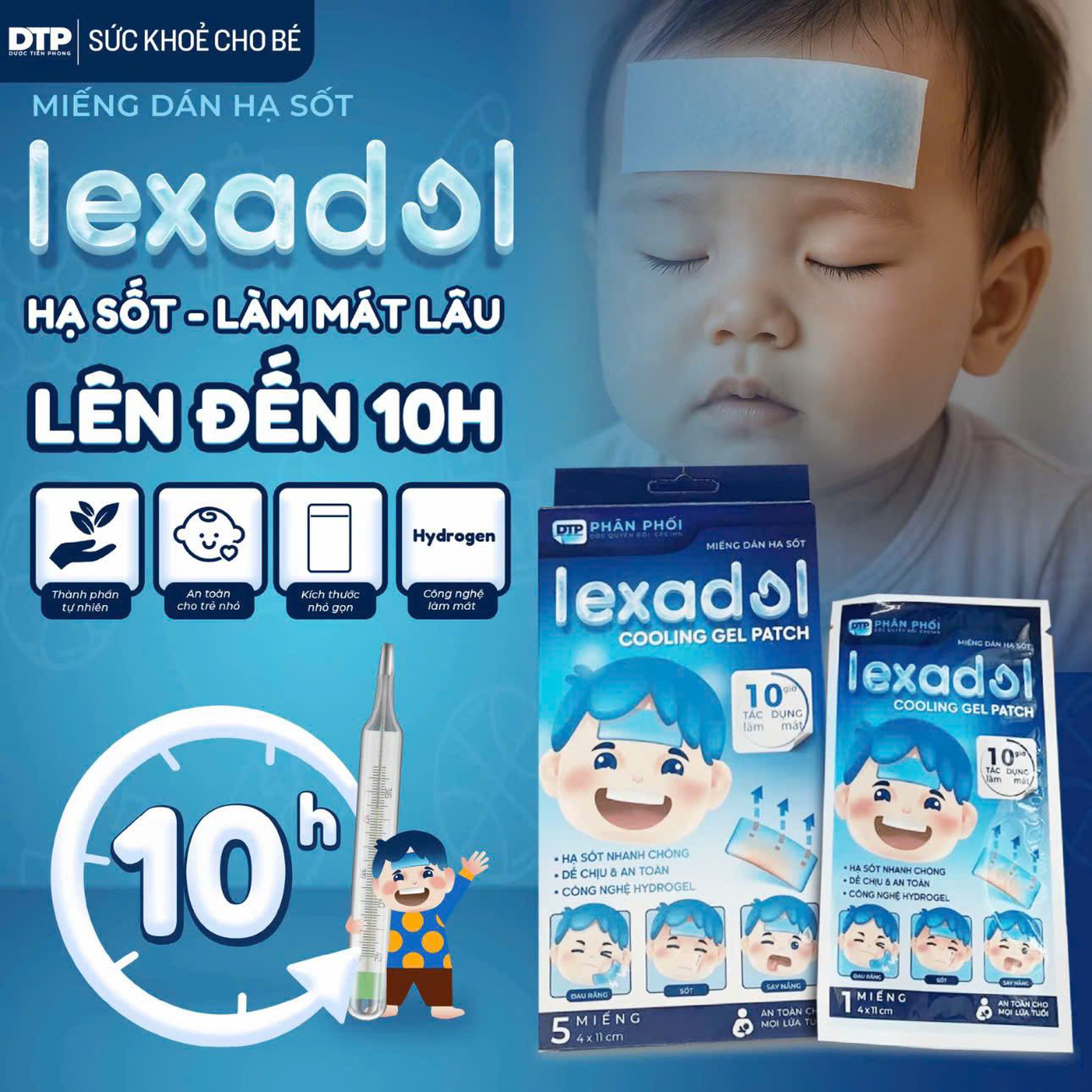 Miếng Dán Hạ Sốt Lexadol Tác Dụng Lên Đến 10h, Công Nghệ Hydrogel Giúp Bé Hạ Sốt Nhanh, An Toàn (Hộp 5 miếng)