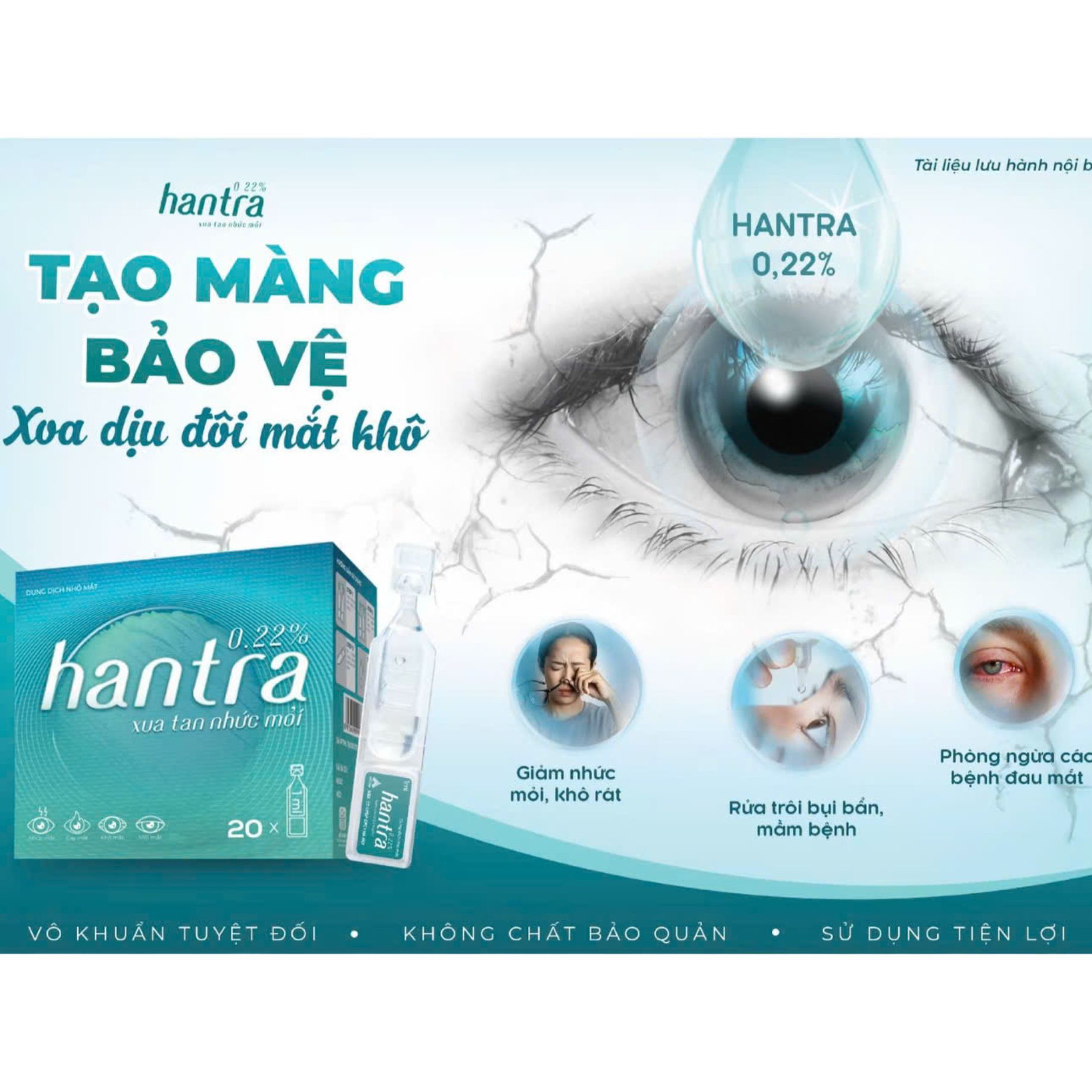 Nhỏ mắt Hantra 0.22% Chăm Sóc Và Vệ Sinh Dưỡng Ẩm Dịu Nhẹ Mắt Hàng Ngày Hiệu Quả (20 Ống)