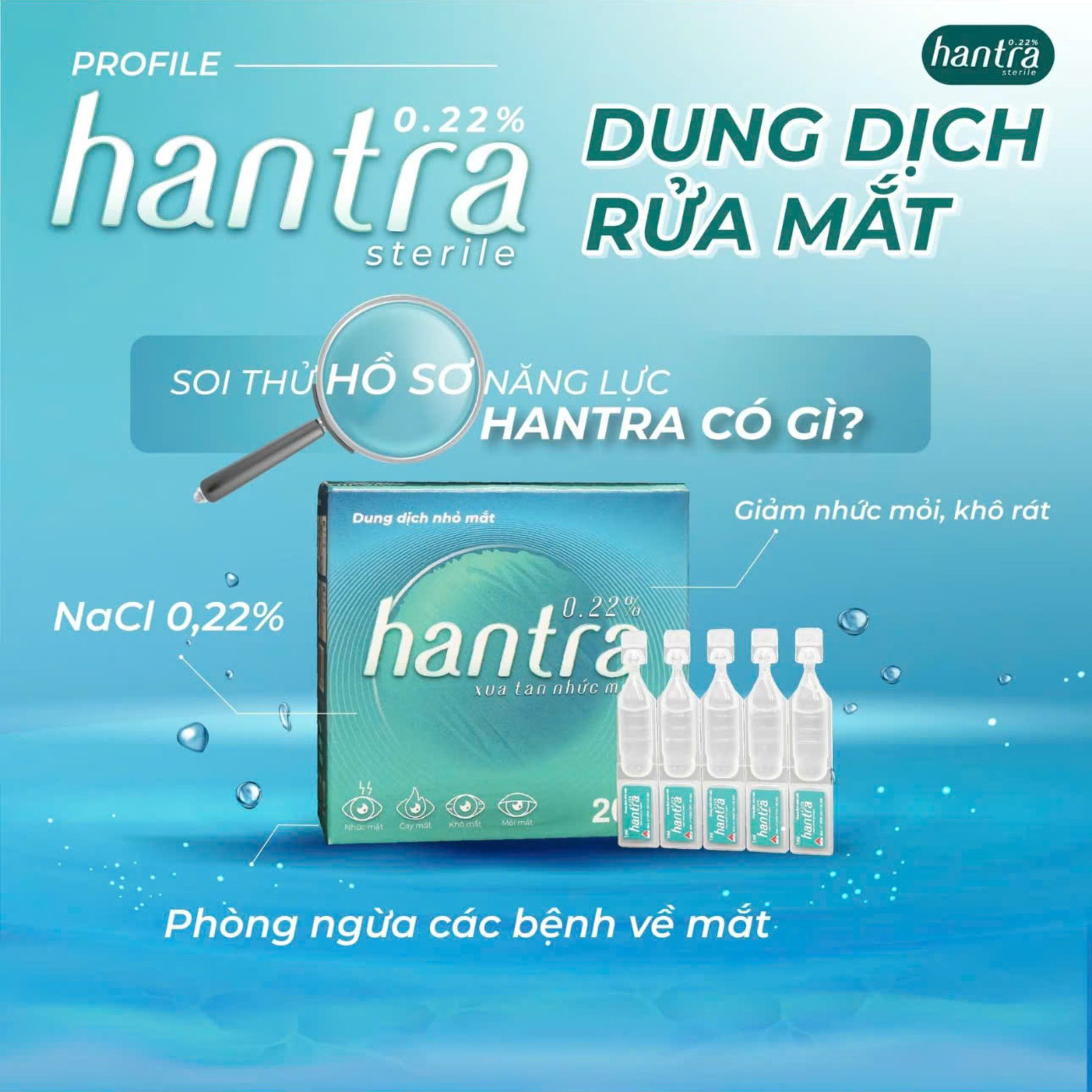 Nhỏ mắt Hantra 0.22% Chăm Sóc Và Vệ Sinh Dưỡng Ẩm Dịu Nhẹ Mắt Hàng Ngày Hiệu Quả (20 Ống)