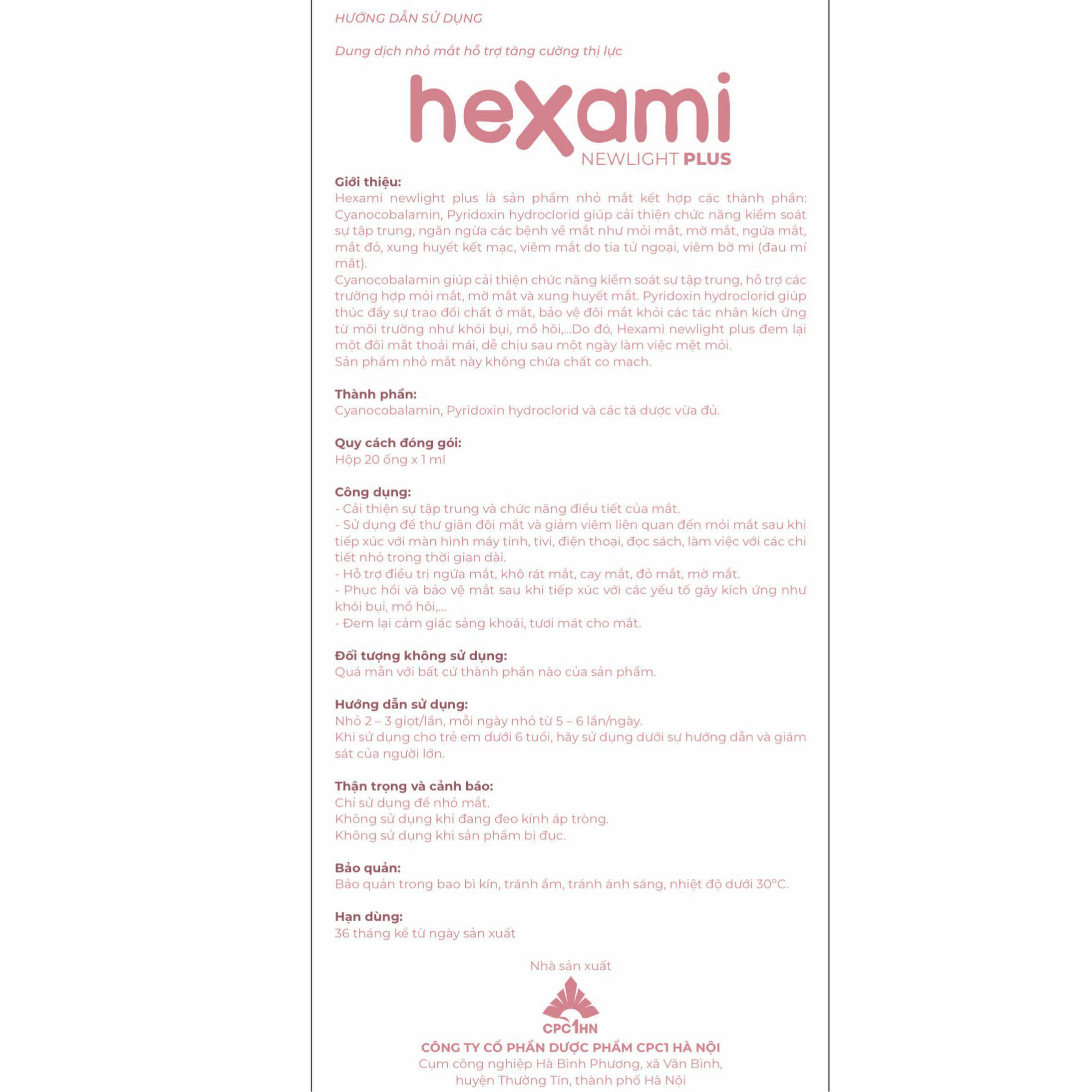 Nhỏ Mắt Hexami Newlight Plus Tăng Cường Thị Lực, Cải Thiện Chức Năng Điểu Tiết Mắt (Hộp 4 vỉ x 5 tép)