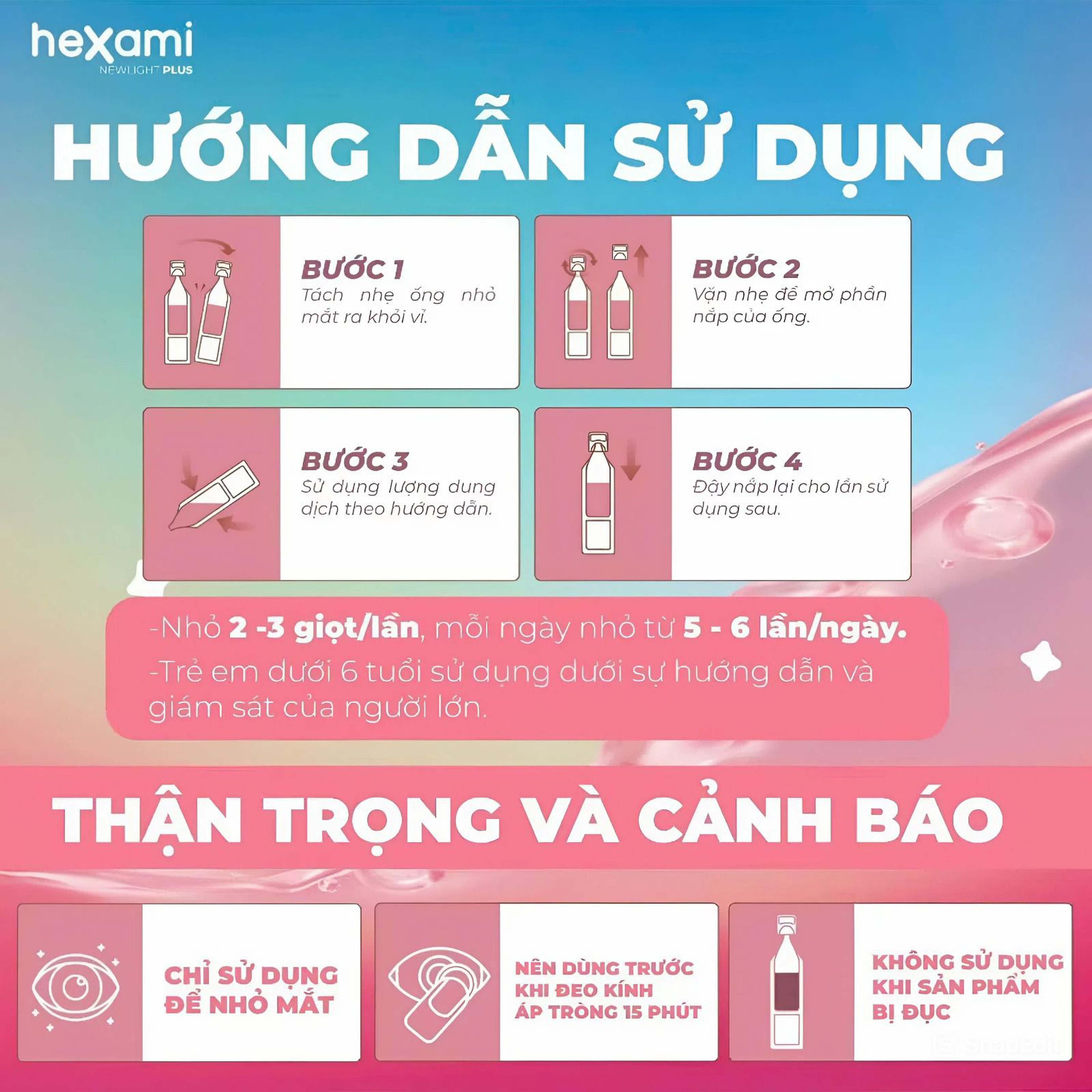 Nhỏ mắt Hexami Newlight Plus Giảm Khô Mắt, Cải Thiện Điều Tiết & Bảo Vệ Mắt Trong Thời Đại Số (Hộp 4 Vỉ x 5 Tép)