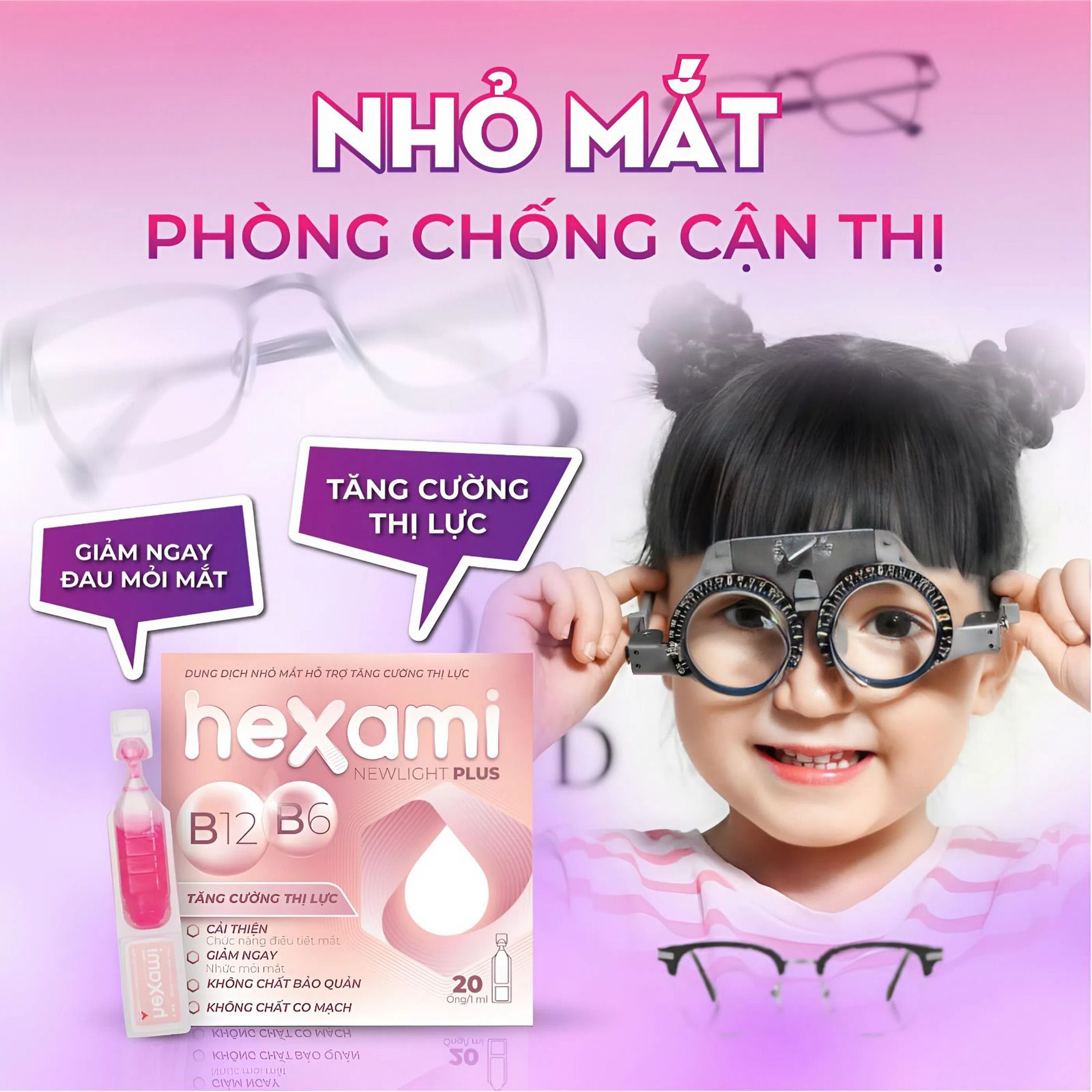 Nhỏ mắt Hexami Newlight Plus Eye Drops Giảm Khô Mắt, Cải Thiện Điều Tiết & Bảo Vệ Mắt Trong Thời Đại Số (Hộp 4 Vỉ x 5 Tép)