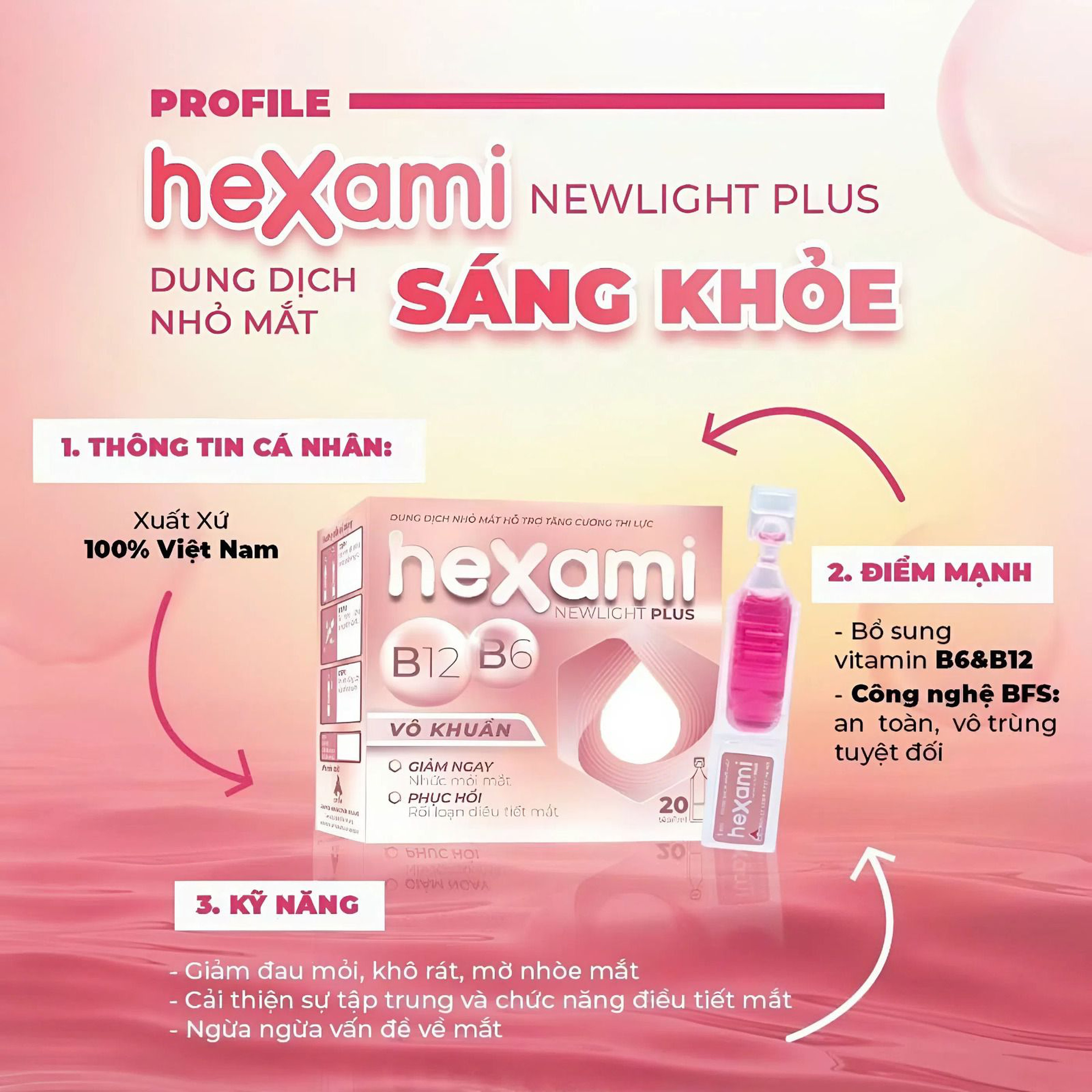 Nhỏ mắt Hexami Newlight Plus Giảm Khô Mắt, Cải Thiện Điều Tiết & Bảo Vệ Mắt Trong Thời Đại Số (Hộp 4 Vỉ x 5 Tép)