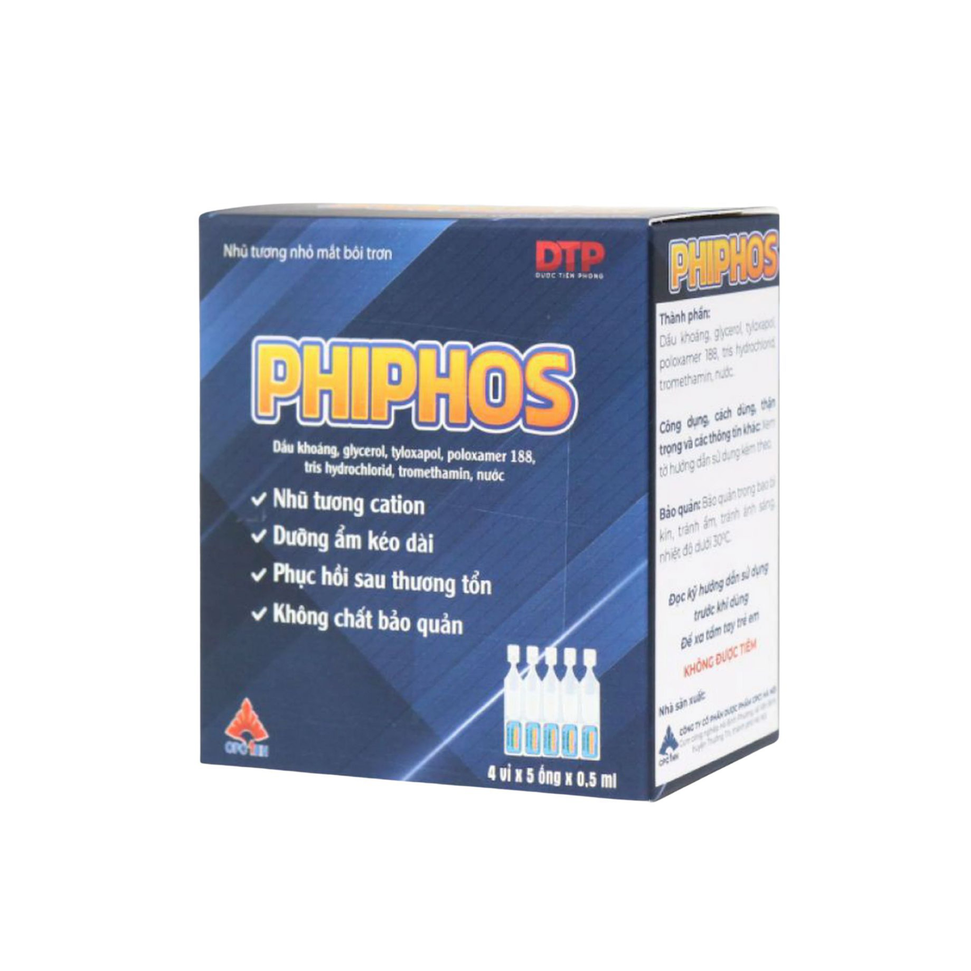 Nhũ tương nhỏ mắt Phiphos – Hỗ trợ điều trị khô mắt (Hộp 4 vỉ x 5 ống 0,5ml)
