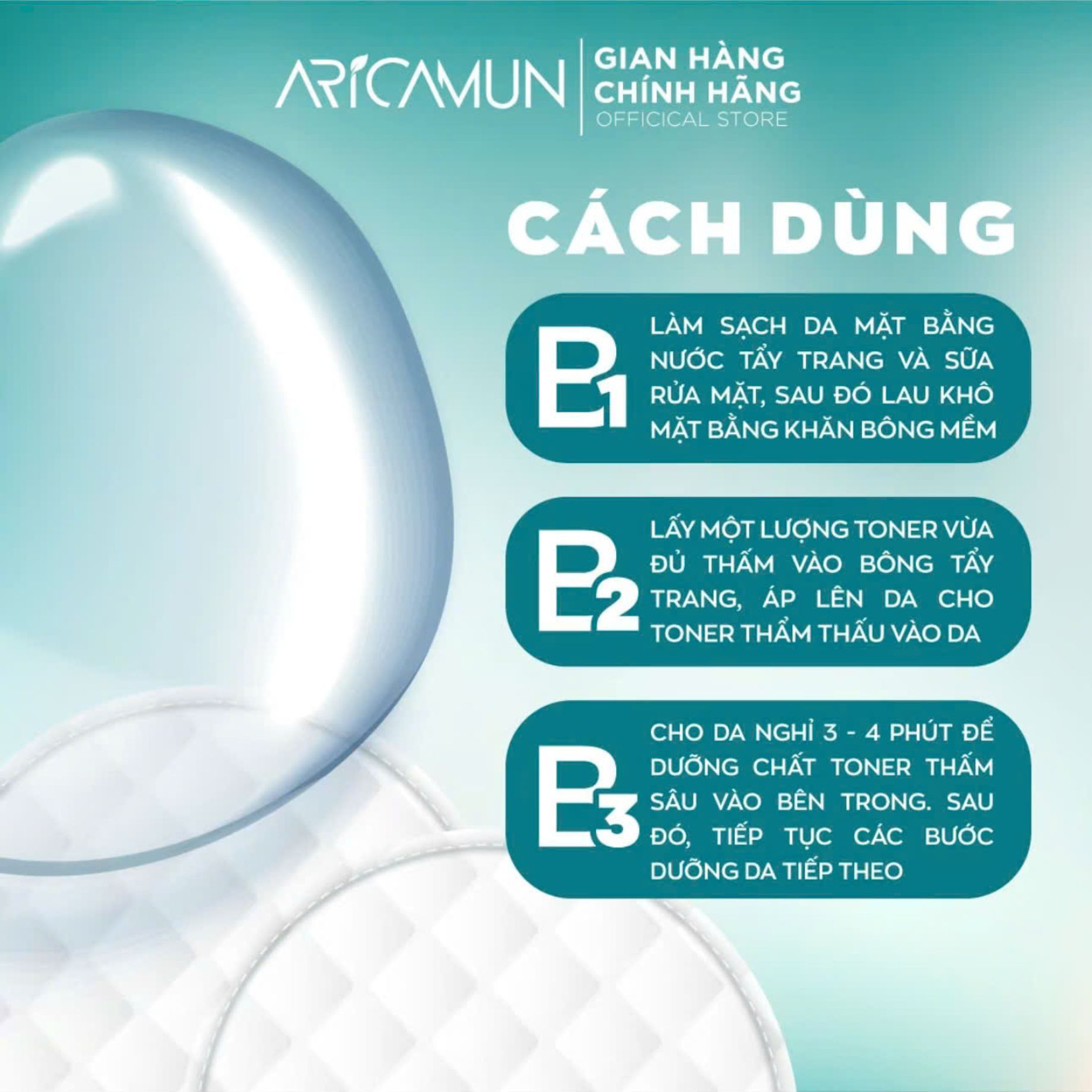 Nước cân bằng da Aricamun Toner Cân Bằng pH, Sạch Sâu, Dưỡng Ẩm (145ml)