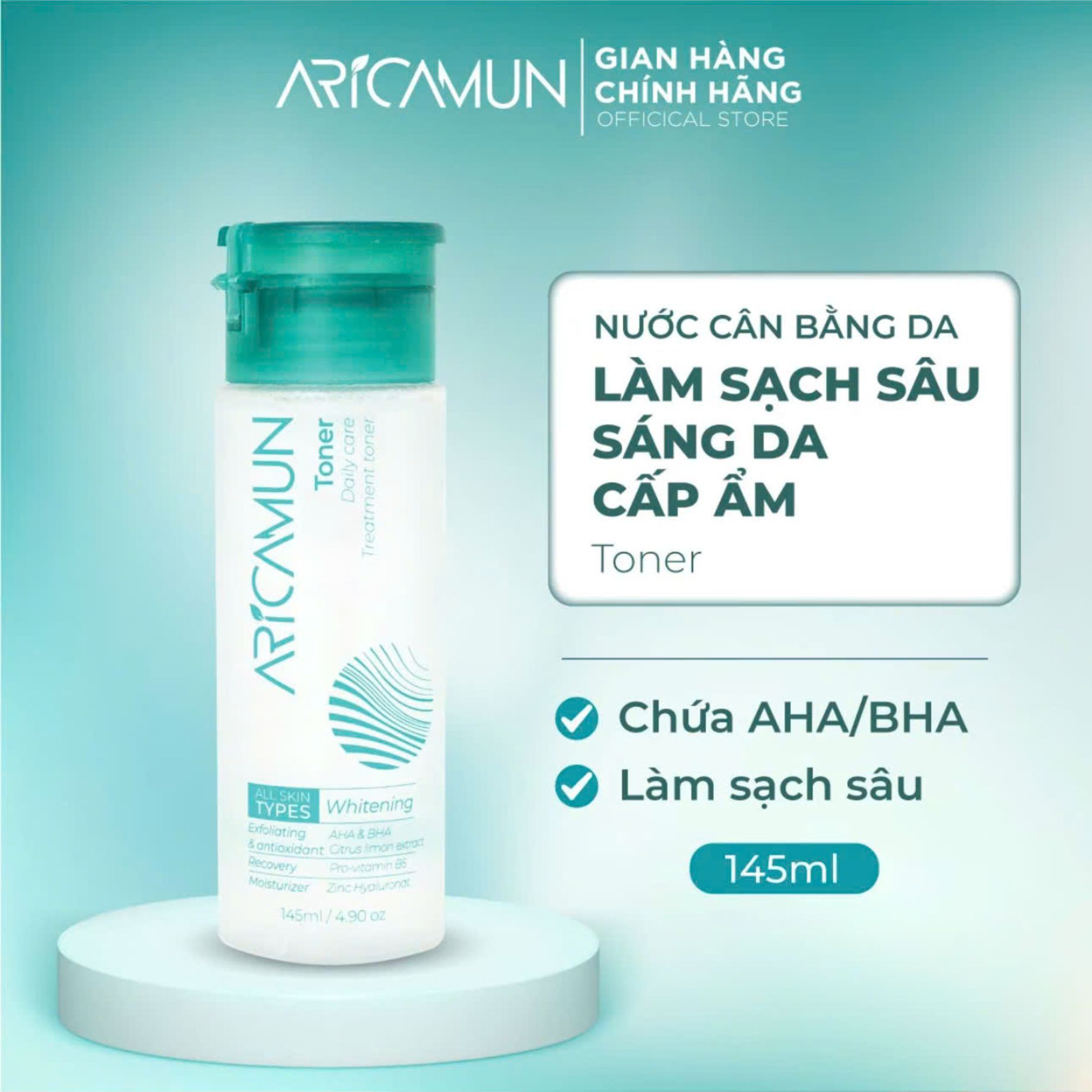 Nước cân bằng da Aricamun Toner Cân Bằng pH, Sạch Sâu, Dưỡng Ẩm (145ml)