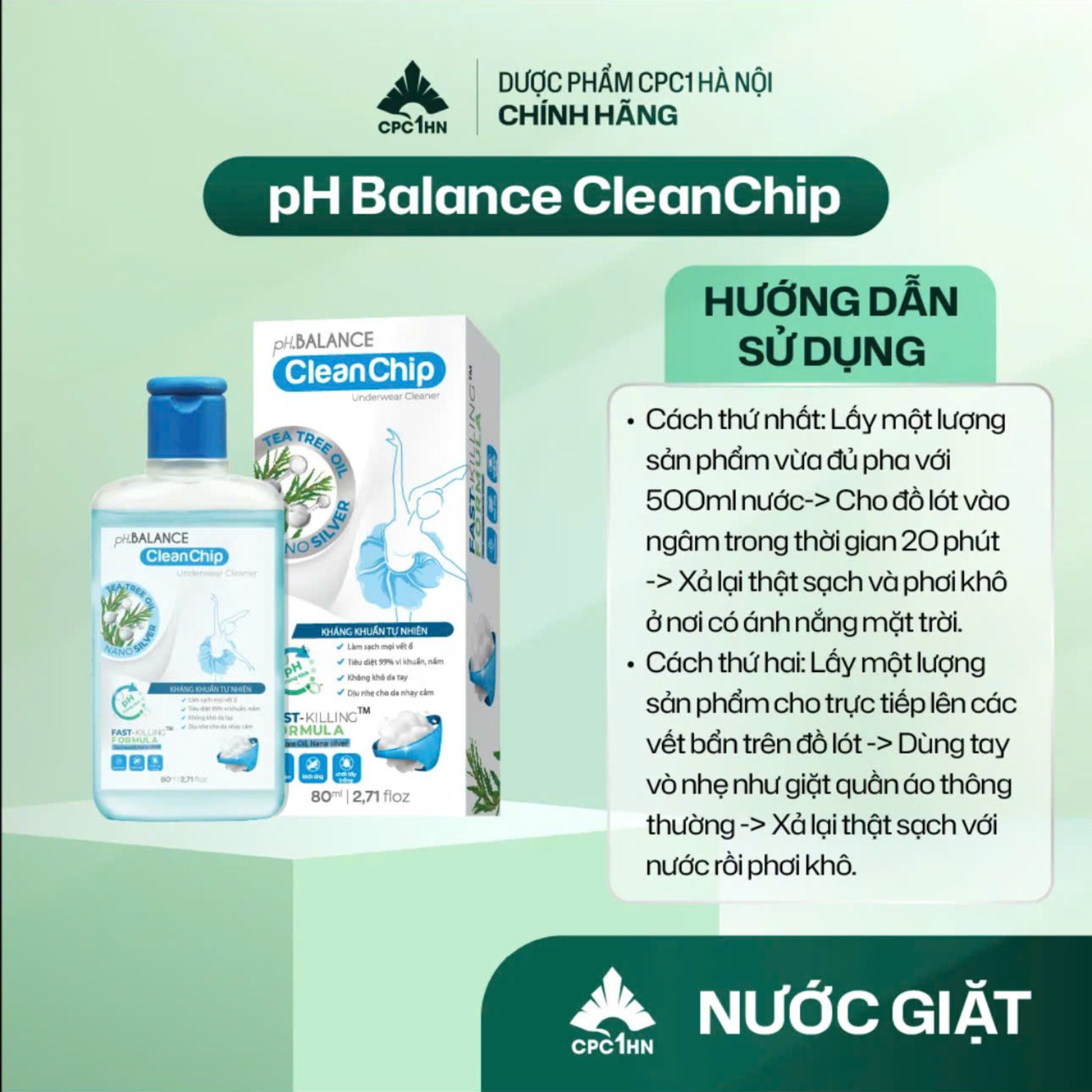 pH Balance Clean Chip làm sạch mọi vết ố, hạn chế nấm khuẩn, an toàn cho da (Chai 80ml)