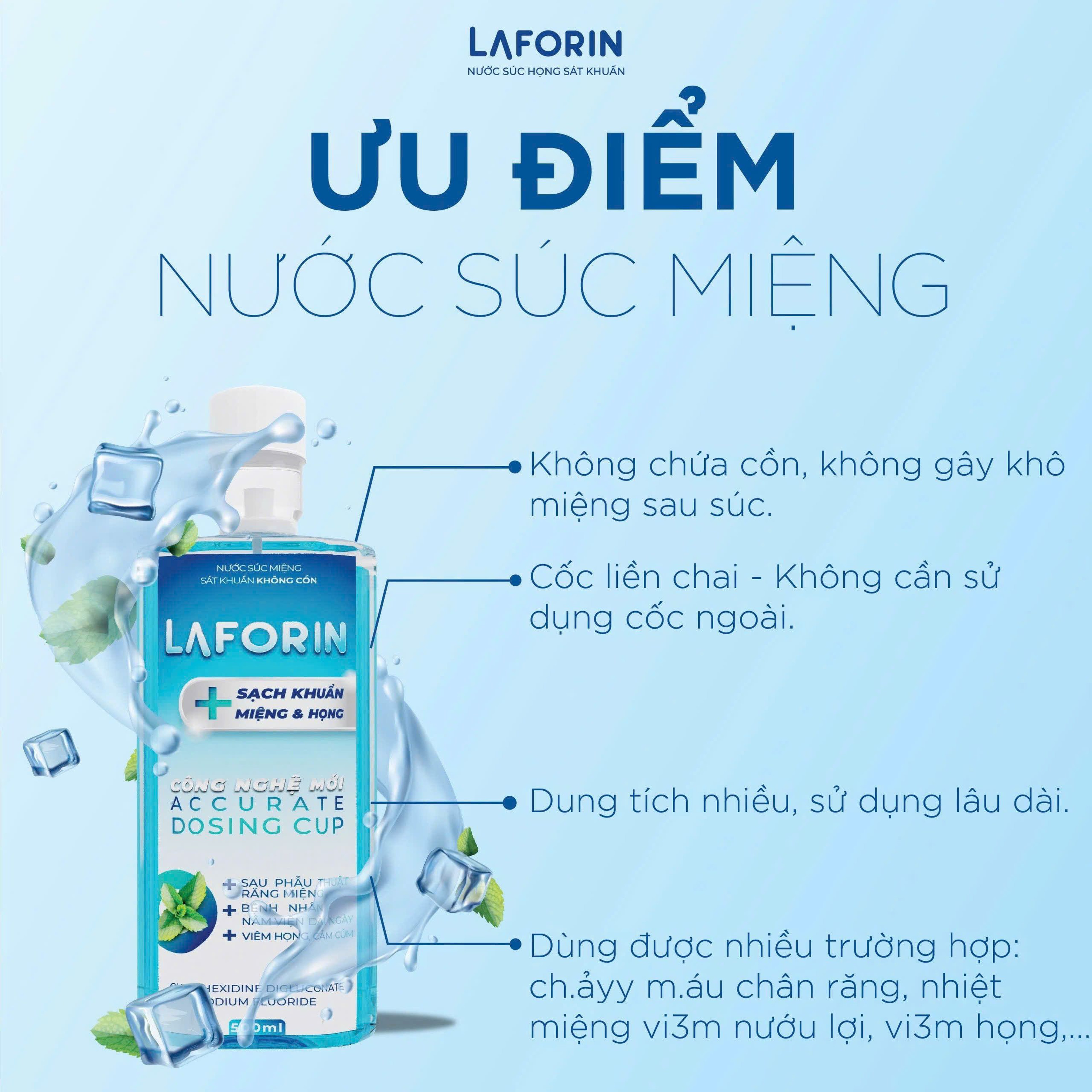 Nước Súc Miệng Laforin Diệt 99% Vi Khuẩn, Ngăn Ngừa Viêm Nướu, Hôi Miệng, Chảy Máu Chân Răng (Lọ 500ml)