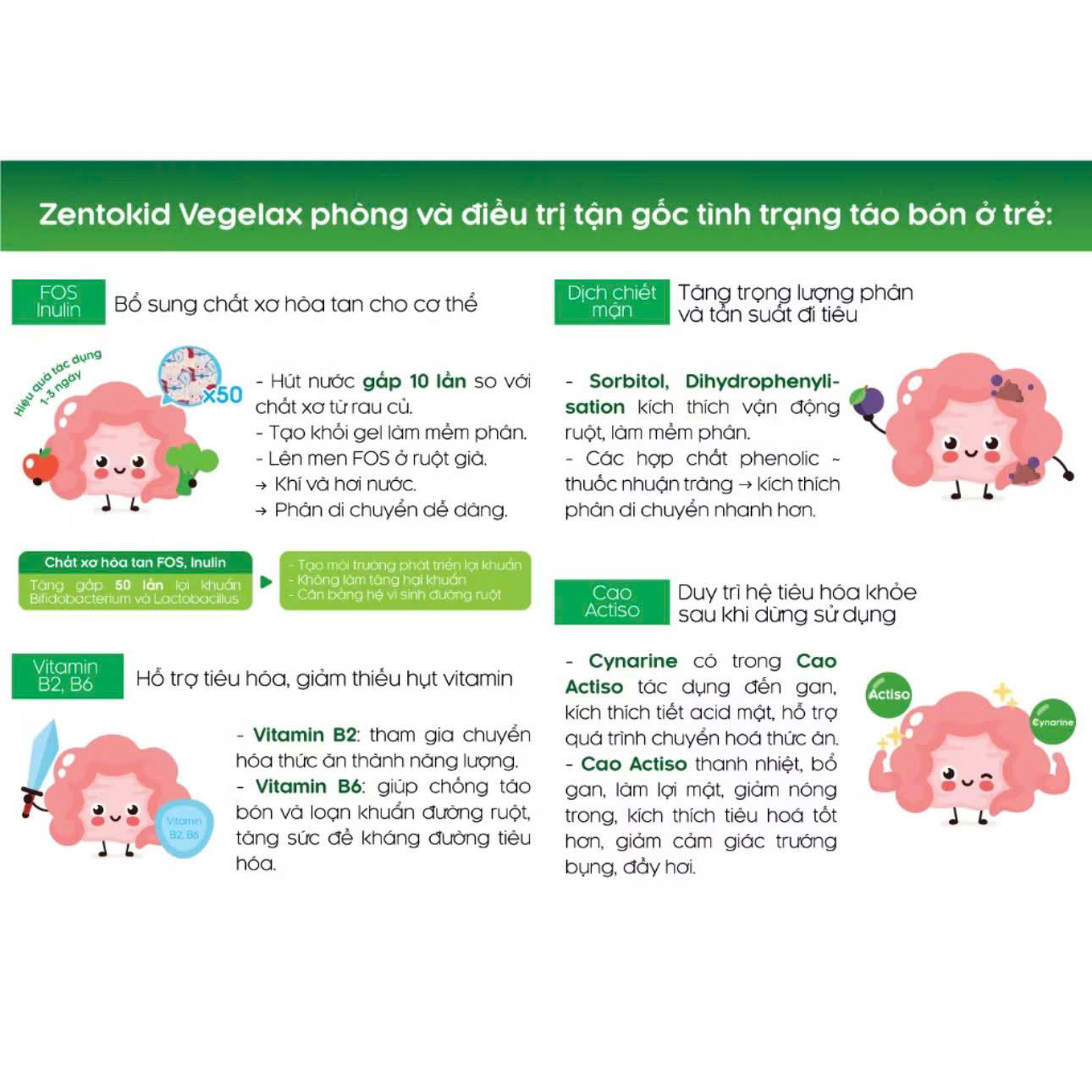 Siro chất xơ Zentokid Vegelax giảm táo bón (Hộp 20 ống x 5ml)