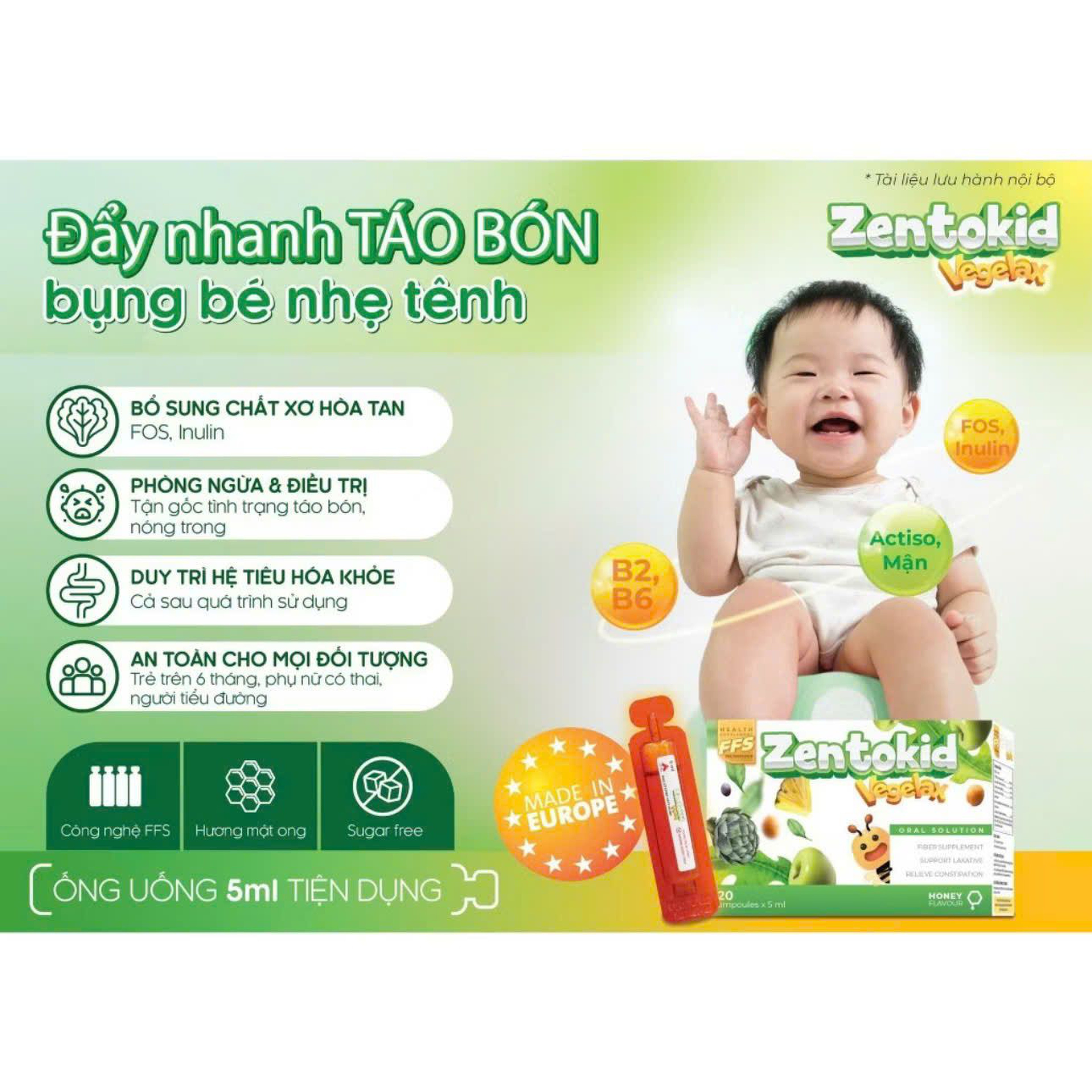 Siro chất xơ Zentokid Vegelax giảm táo bón (Hộp 20 ống x 5ml)