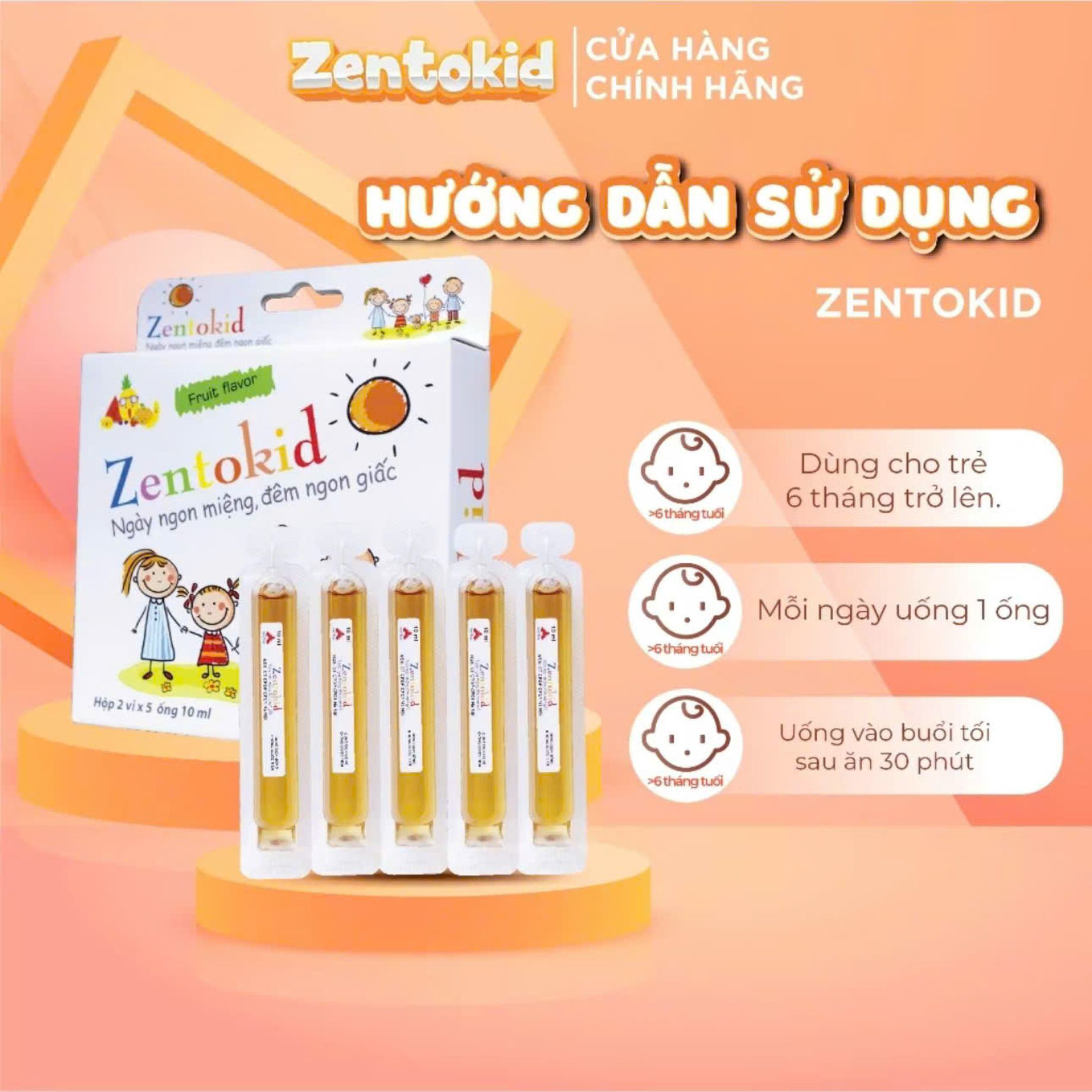 Siro thảo dược Zentokid H10 (Fruit Flavor) giúp bé tiêu hóa khỏe, ăn ngon ngủ ngon (Hộp 10 Ống 10ml)