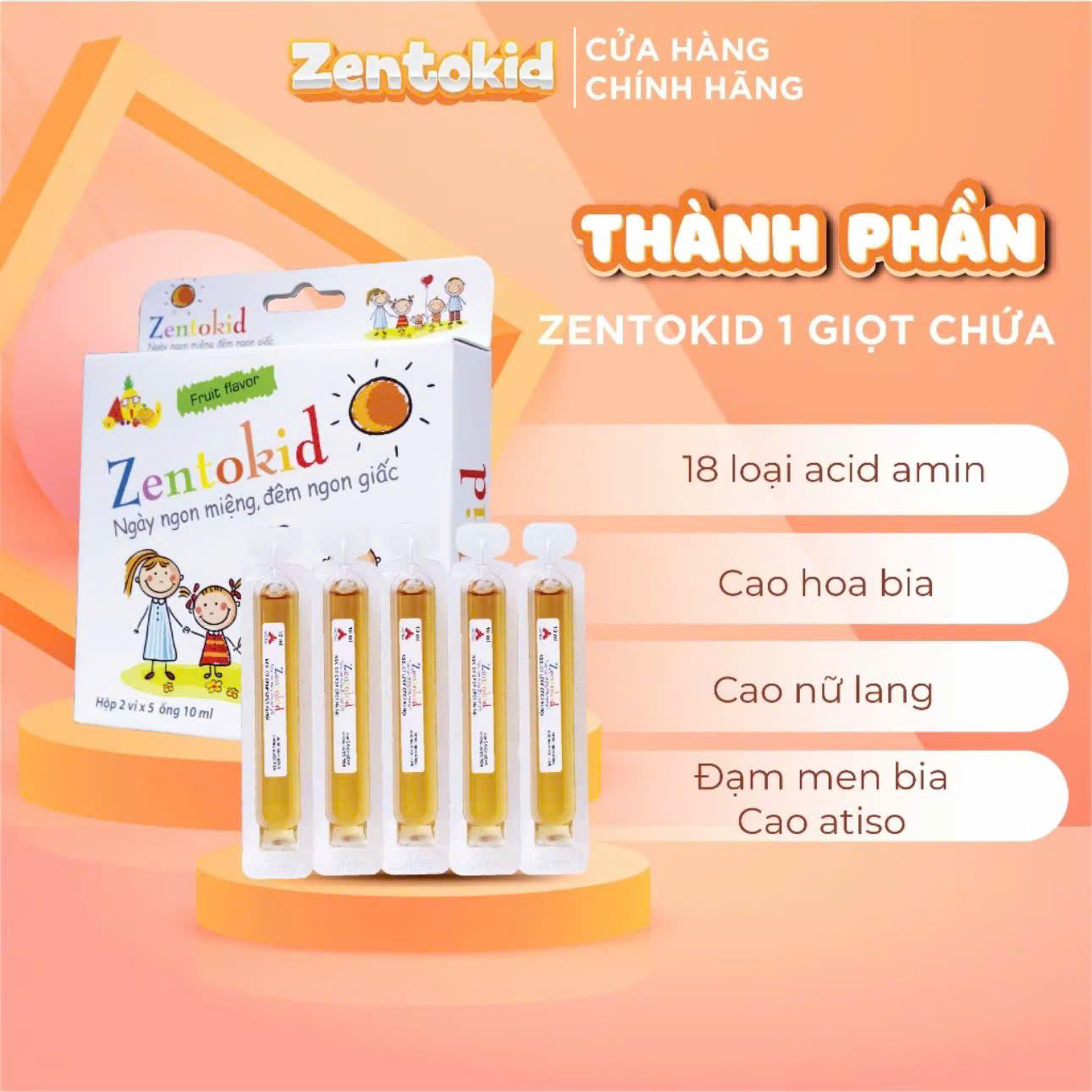 Siro Zentokid Hỗ Trợ Bé Ăn Ngon Miệng, Tiêu Hoá Tốt (Hộp 10 Ống x 10ml)