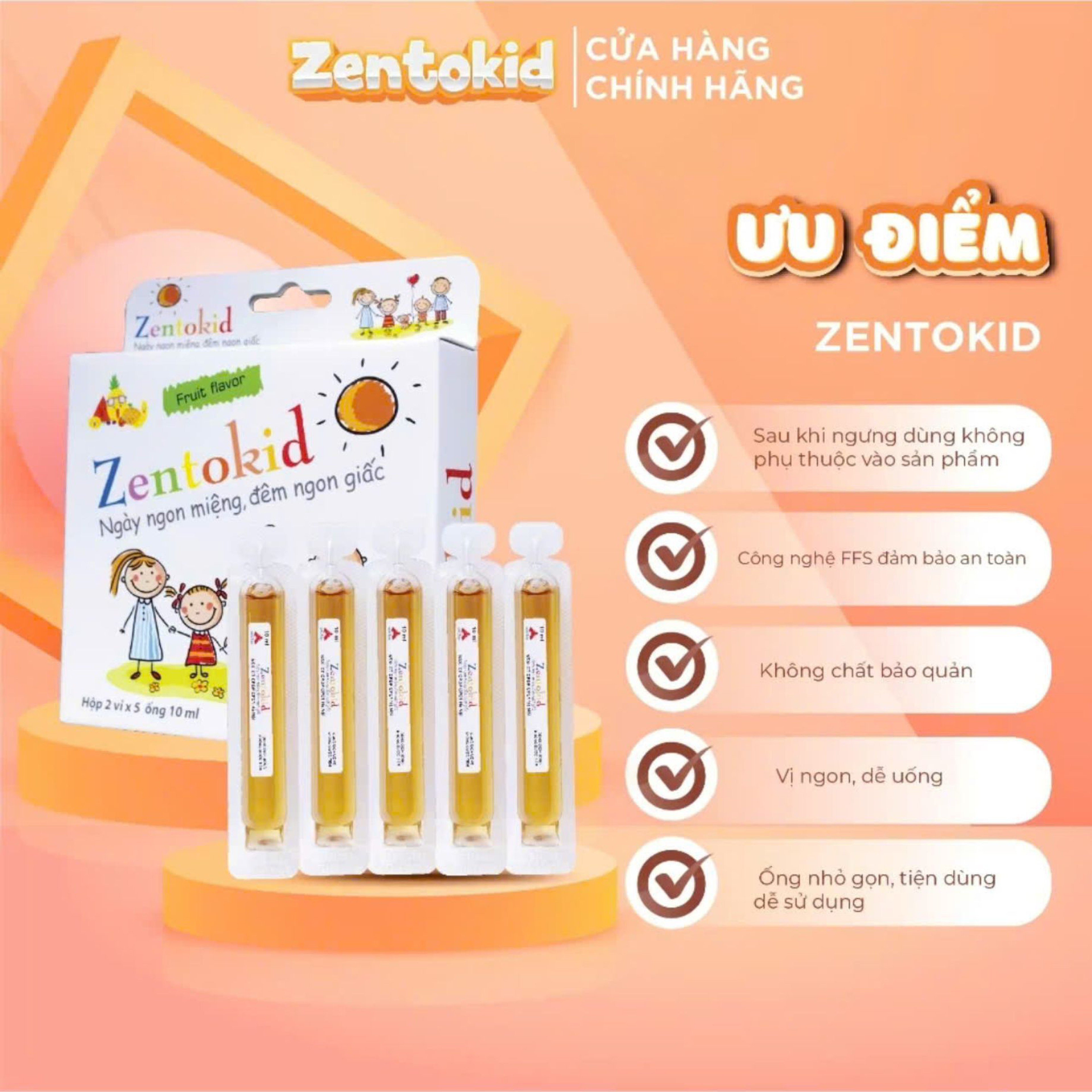 Siro thảo dược Zentokid H10 (Fruit Flavor) giúp bé tiêu hóa khỏe, ăn ngon ngủ ngon (Hộp 10 Ống 10ml)
