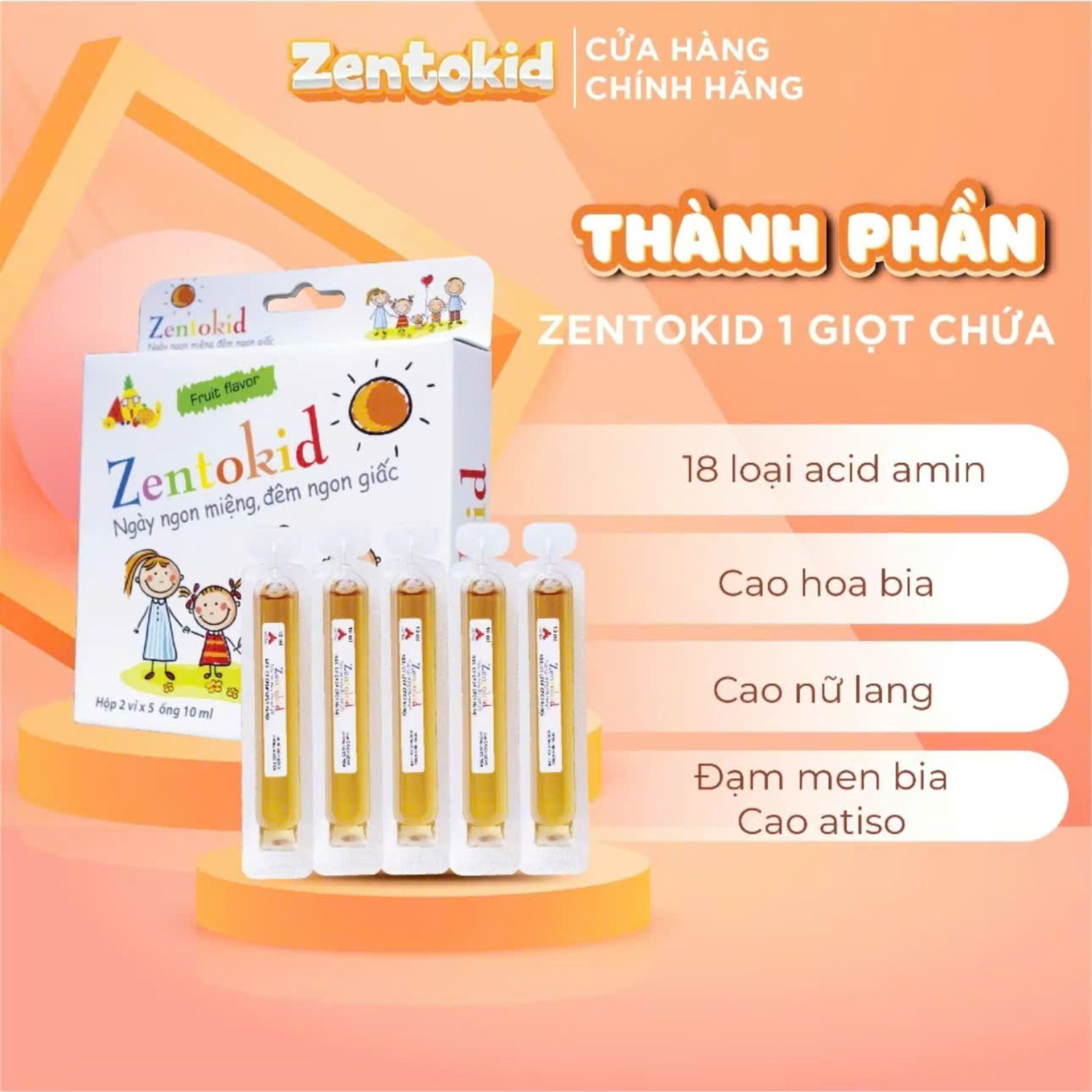 Siro thảo dược Zentokid H10 (Fruit Flavor) giúp bé tiêu hóa khỏe, ăn ngon ngủ ngon (Hộp 10 Ống 10ml)