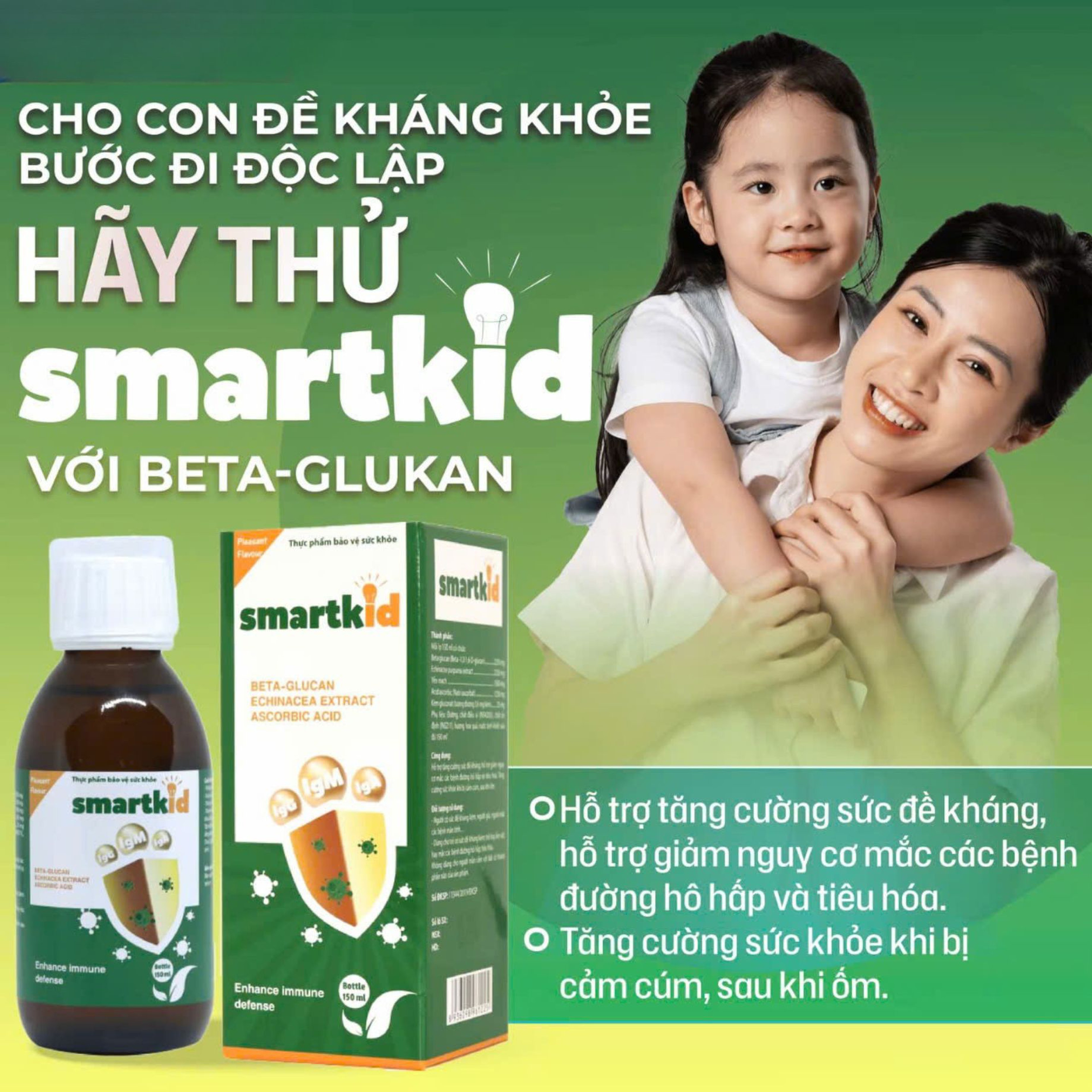 Siro Smartkid hỗ trợ tăng cường sức đề kháng, tăng miễn dịch tự nhiên cho cơ thể (Hộp 1 chai 150ml)
