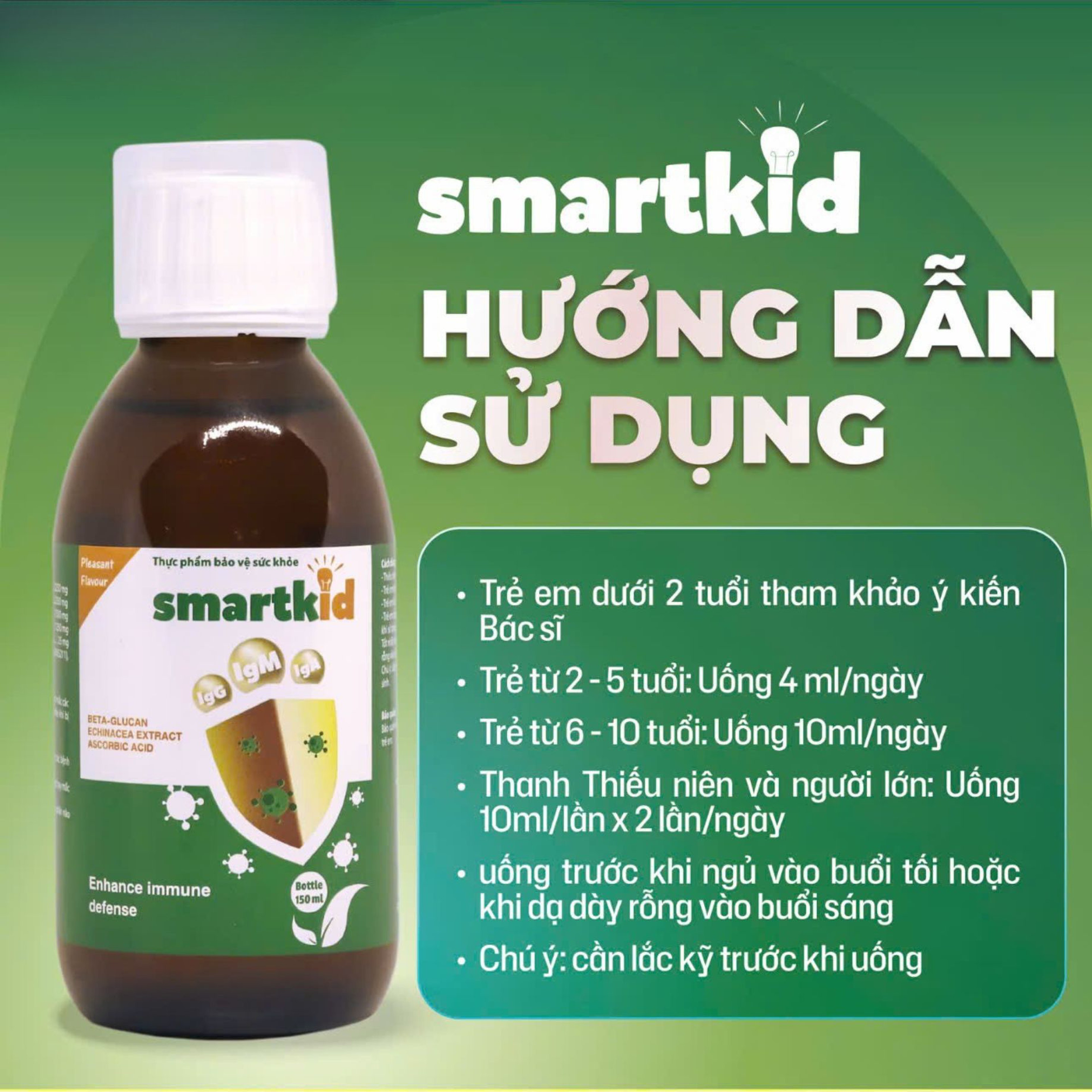 Siro Smartkid hỗ trợ tăng cường sức đề kháng, tăng miễn dịch tự nhiên cho cơ thể (Hộp 1 chai 150ml)