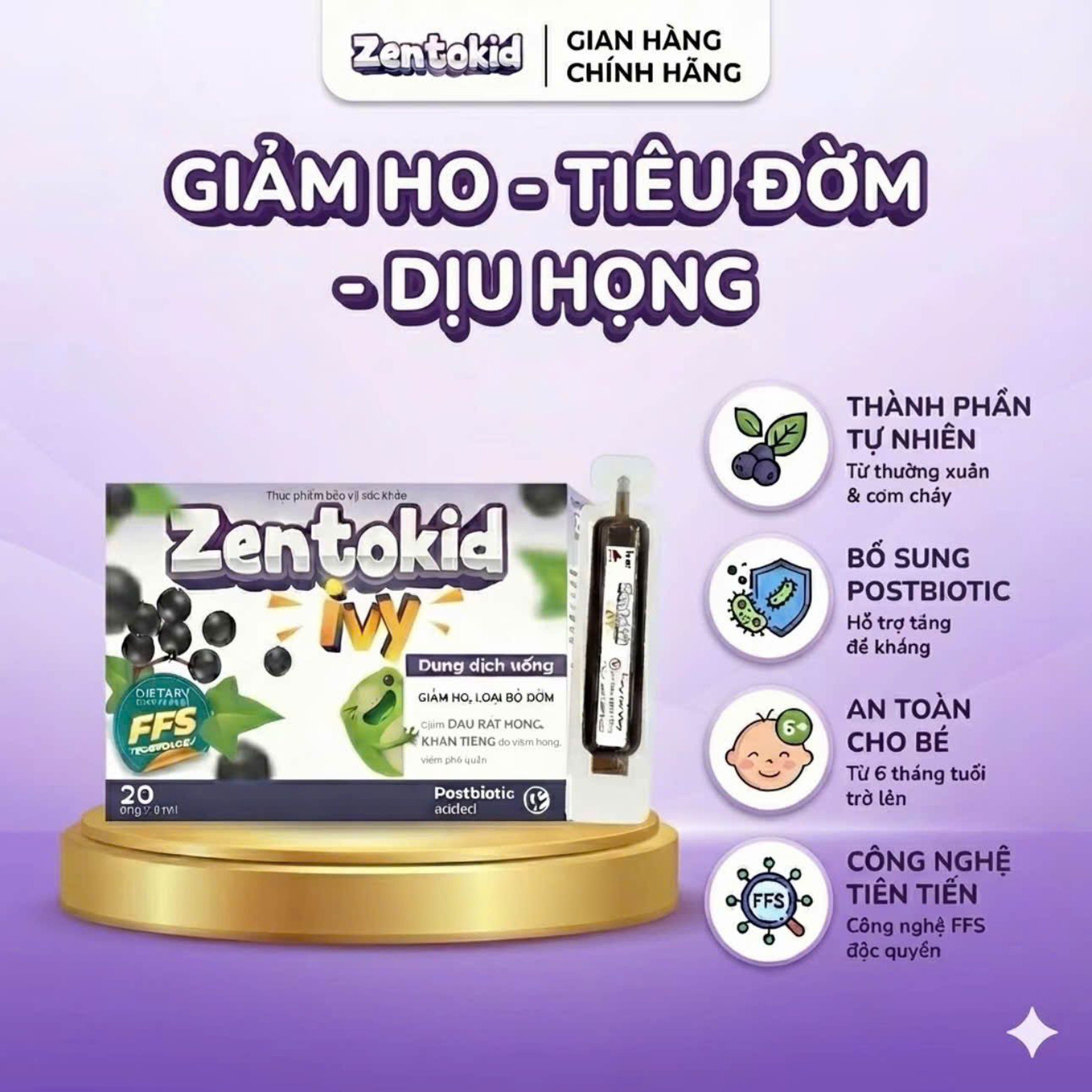 Siro Zentokid Ivy Giảm Ho Có Đờm, Khàn Tiếng Khi Cảm Lạnh Cho Bé Thành Phần Húng Chanh, Cao Lá Thường Xuân (Hộp 20 Ống)